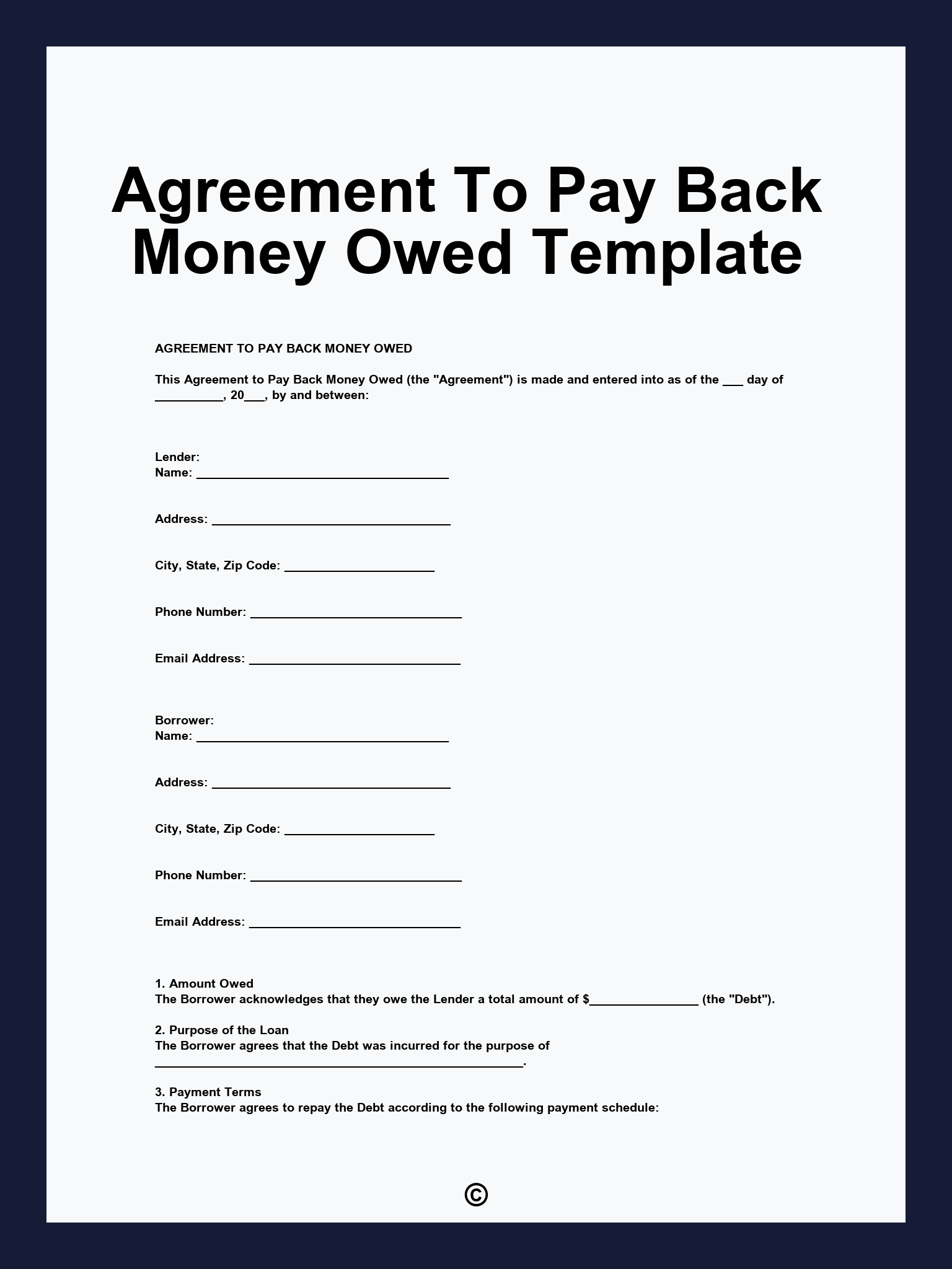 Agreement To Pay Back Money Owed Template