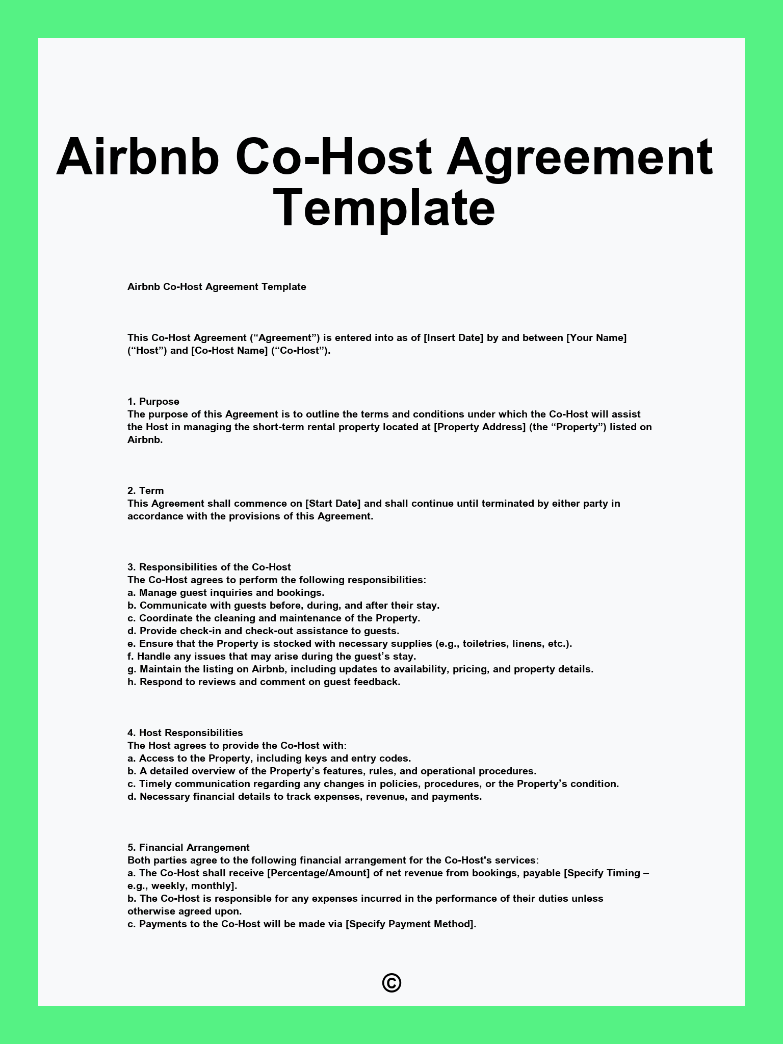 Airbnb Co-Host Agreement Template