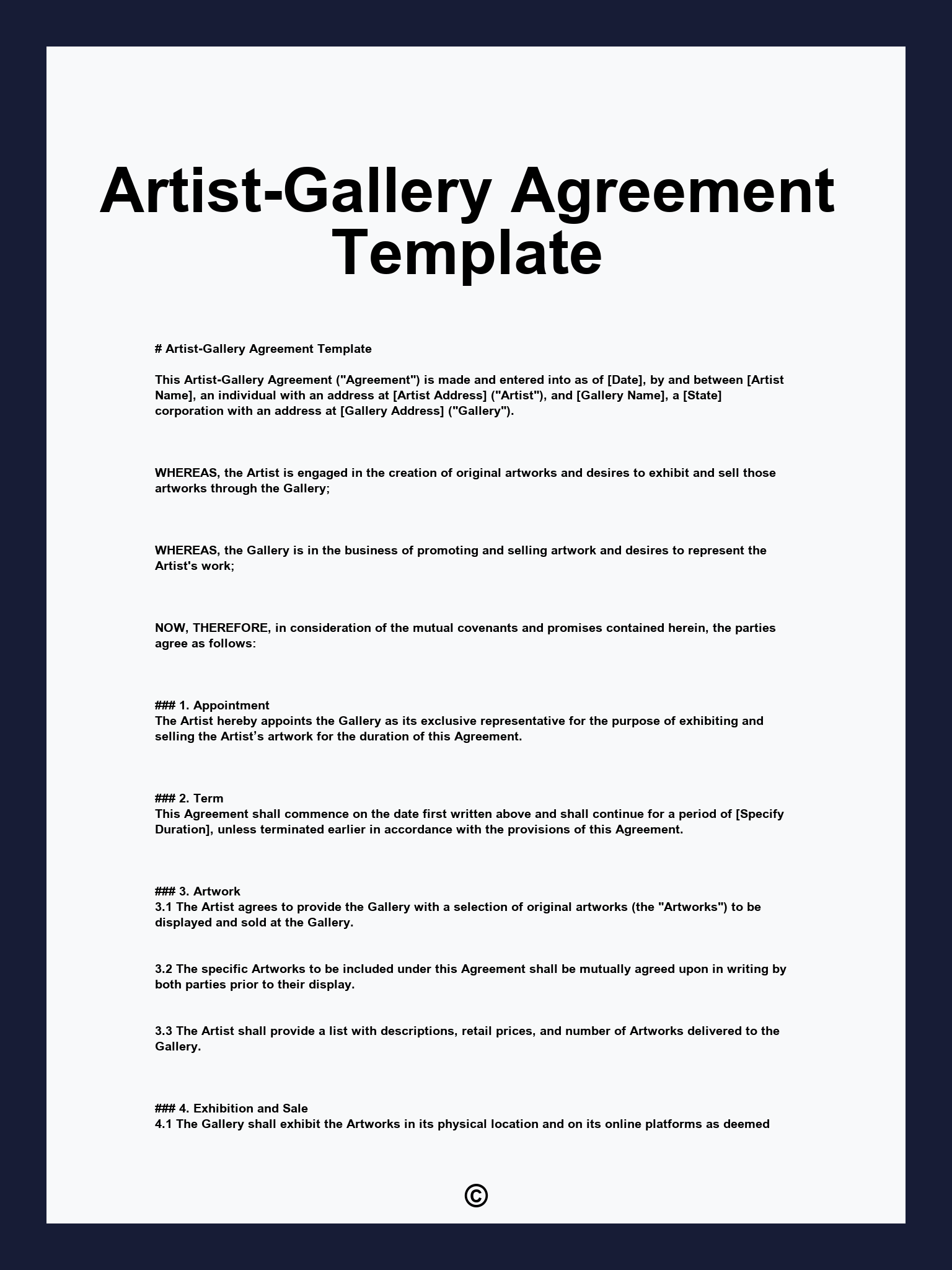 Artist-Gallery Agreement Template