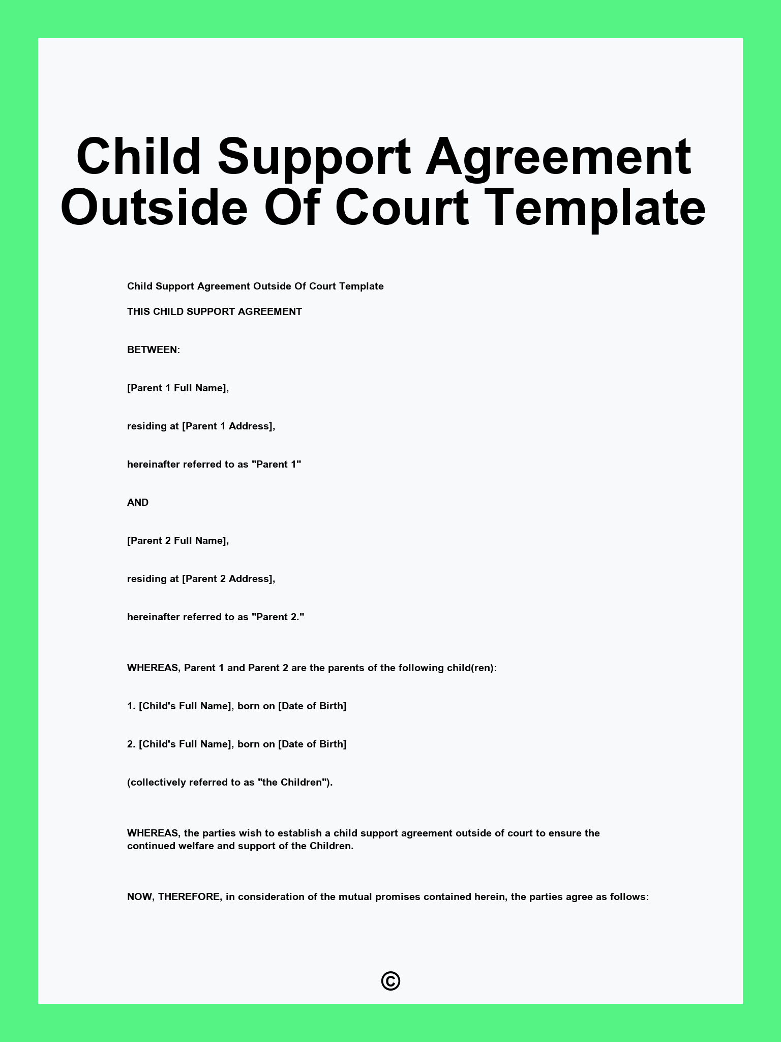 Child Support Agreement Outside Of Court Template