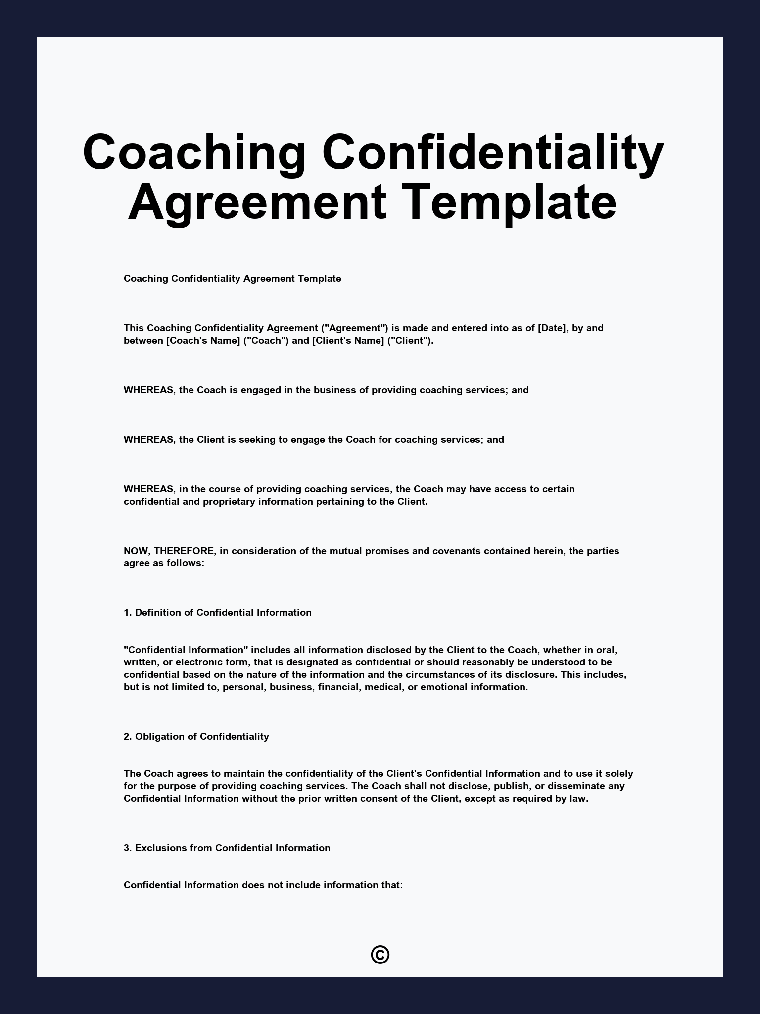 Coaching Confidentiality Agreement Template