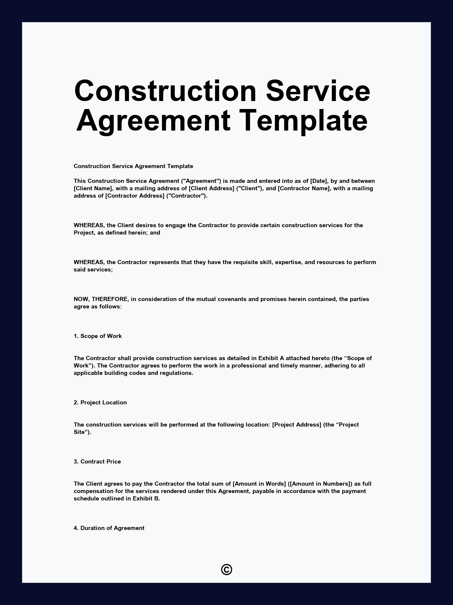 Construction Service Agreement Template