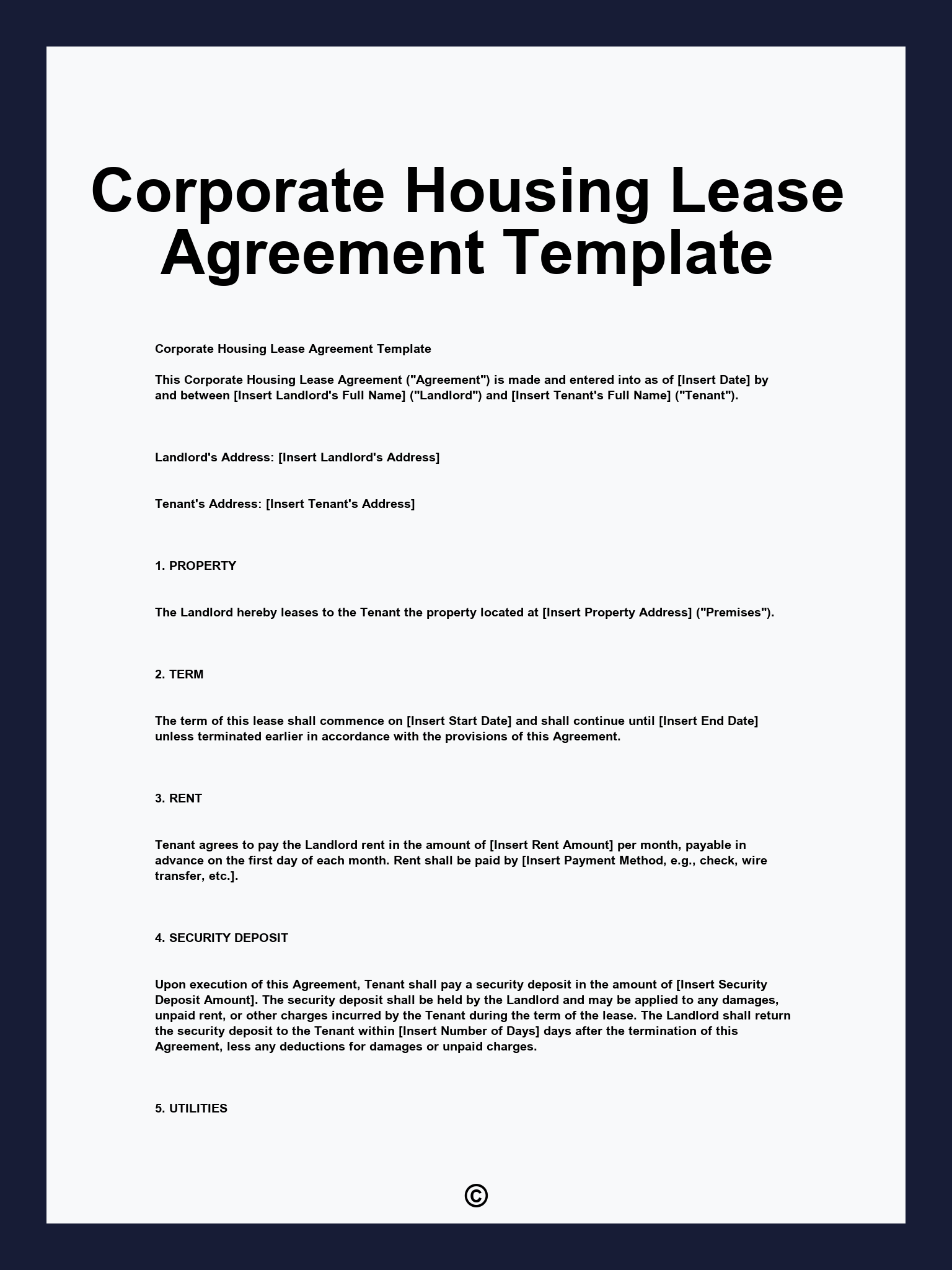Corporate Housing Lease Agreement Template Corporate Housing Lease Agreement Template