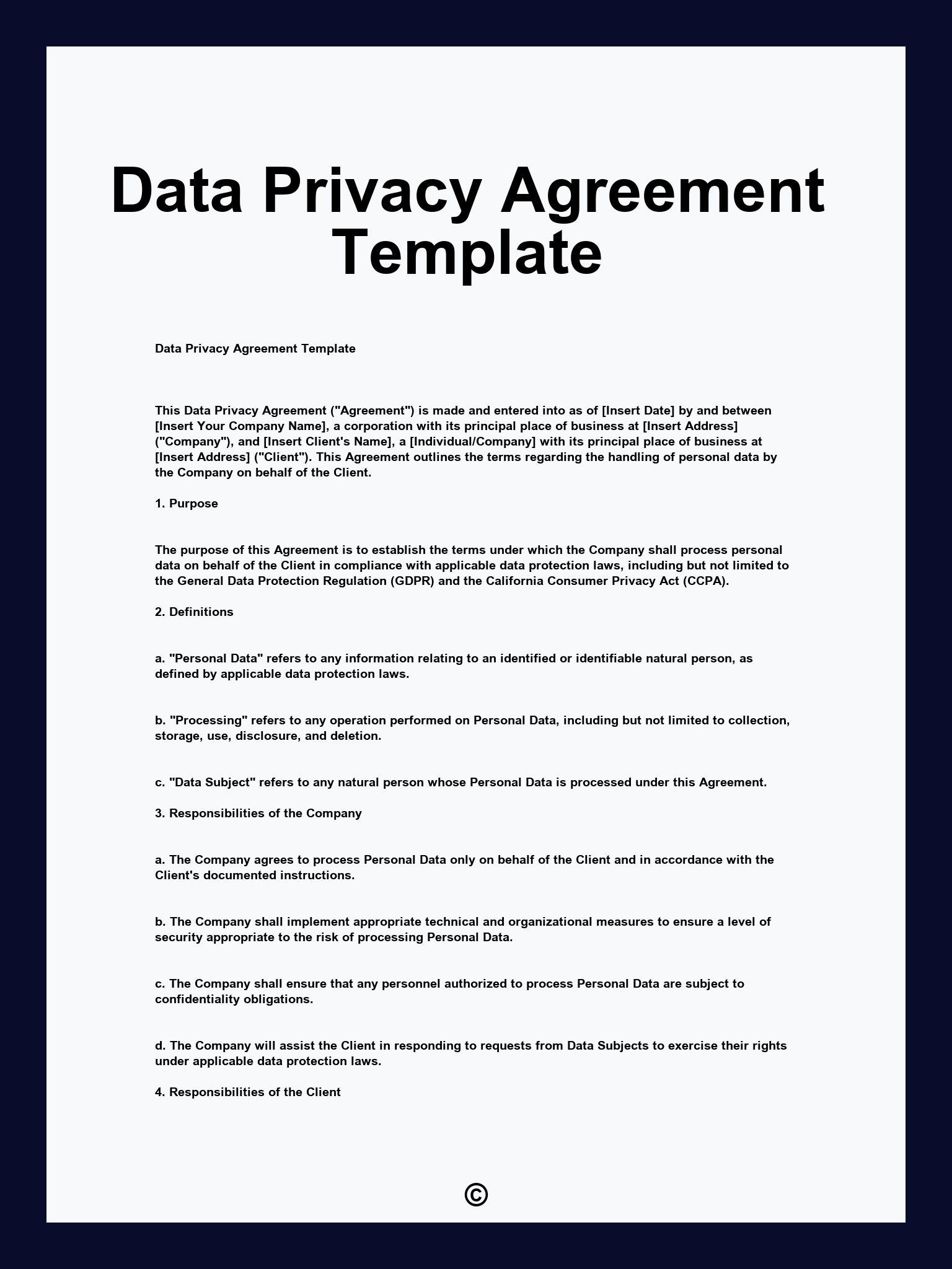 Data Privacy Agreement Template