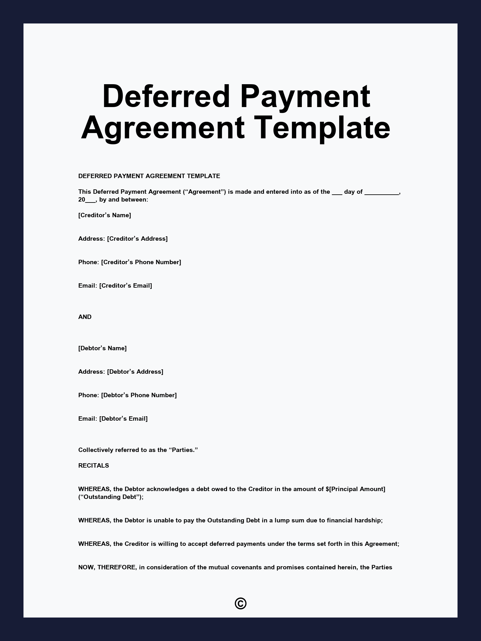Deferred Payment Agreement Template