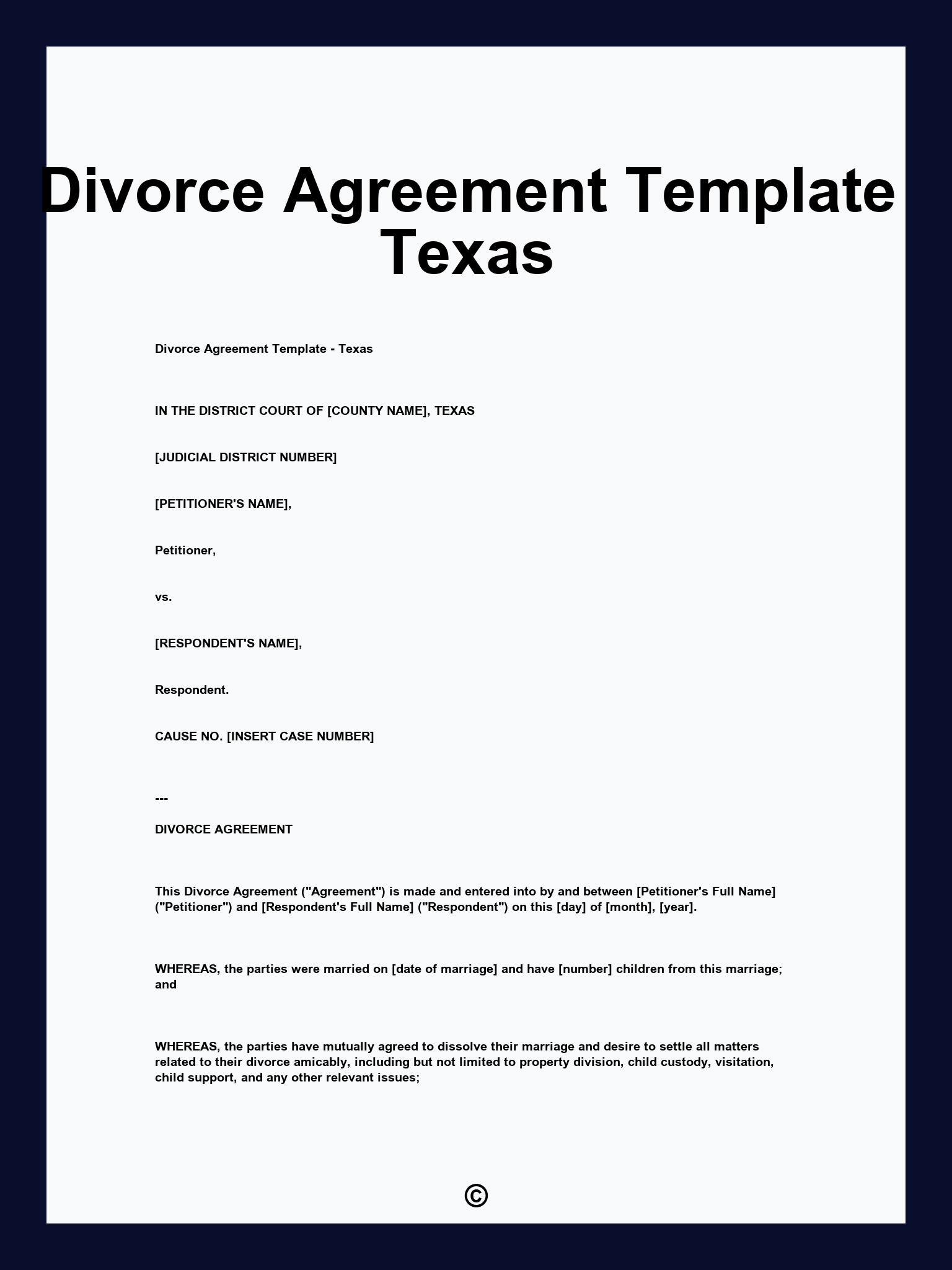 Divorce Agreement Template Texas