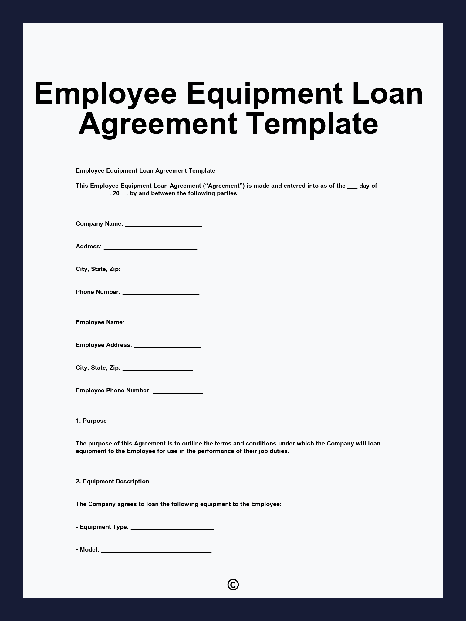 Employee Equipment Loan Agreement Template