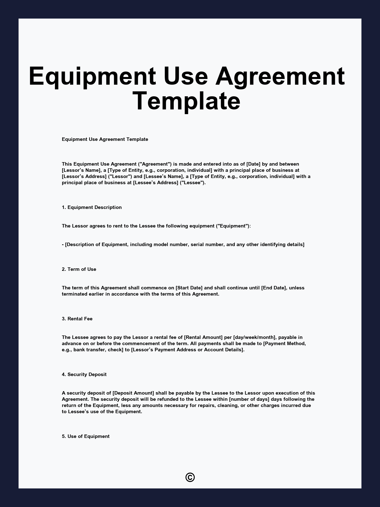 Equipment Use Agreement Template