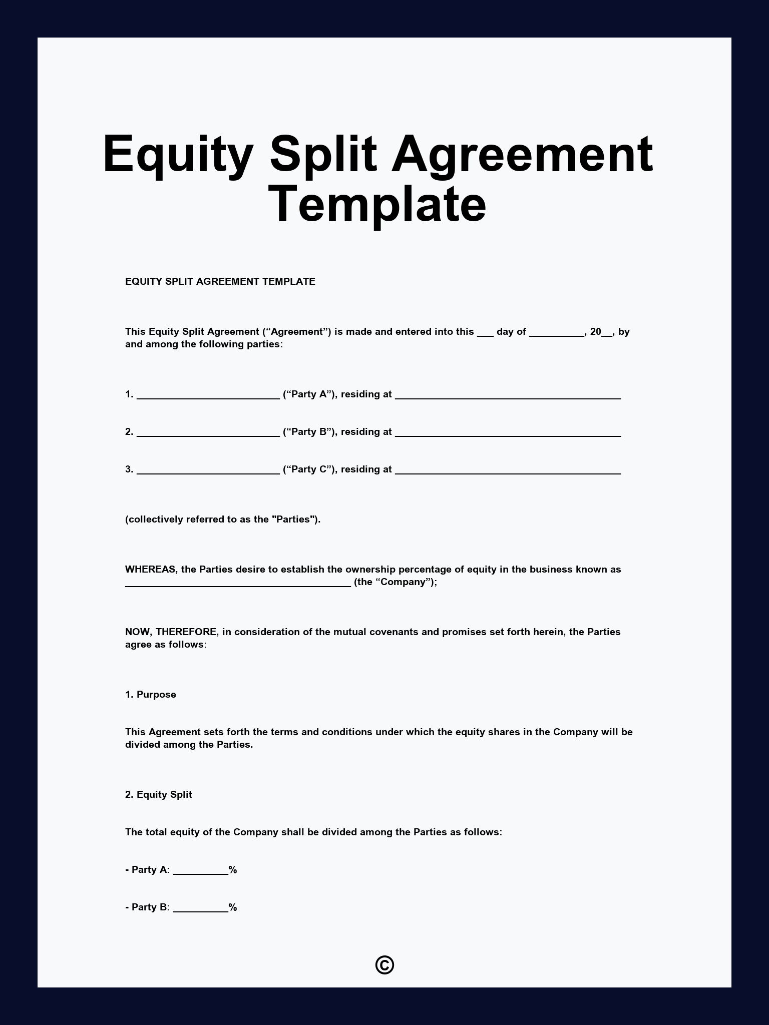 Equity Split Agreement Template