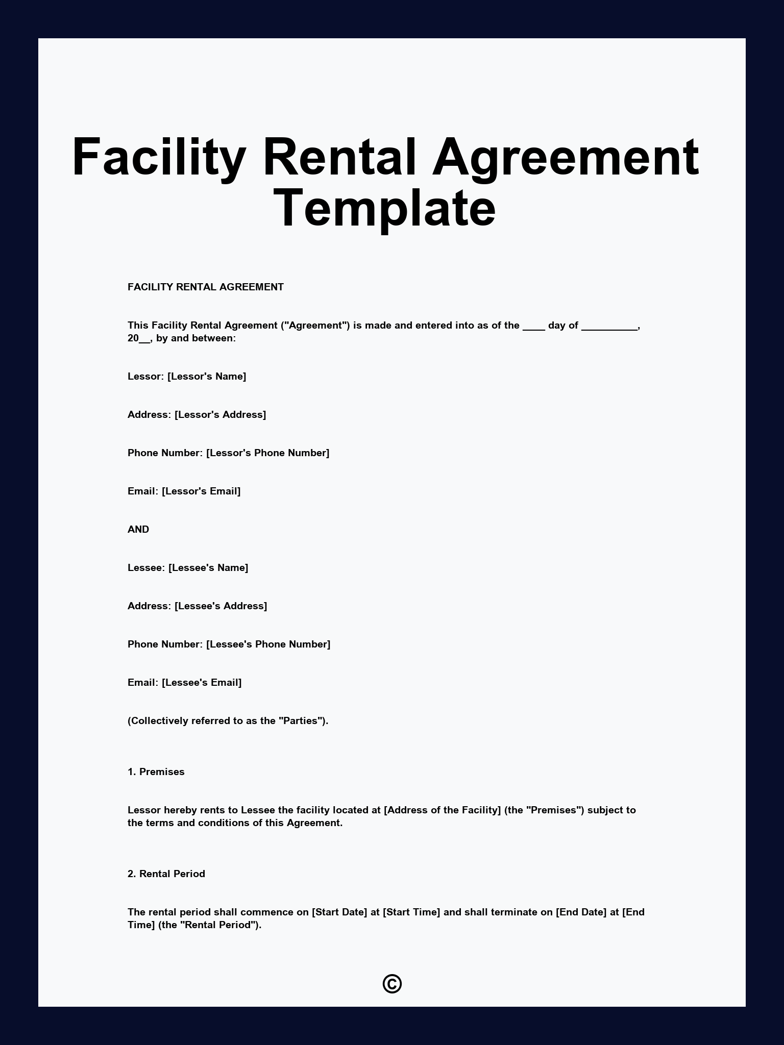 Facility Rental Agreement Template