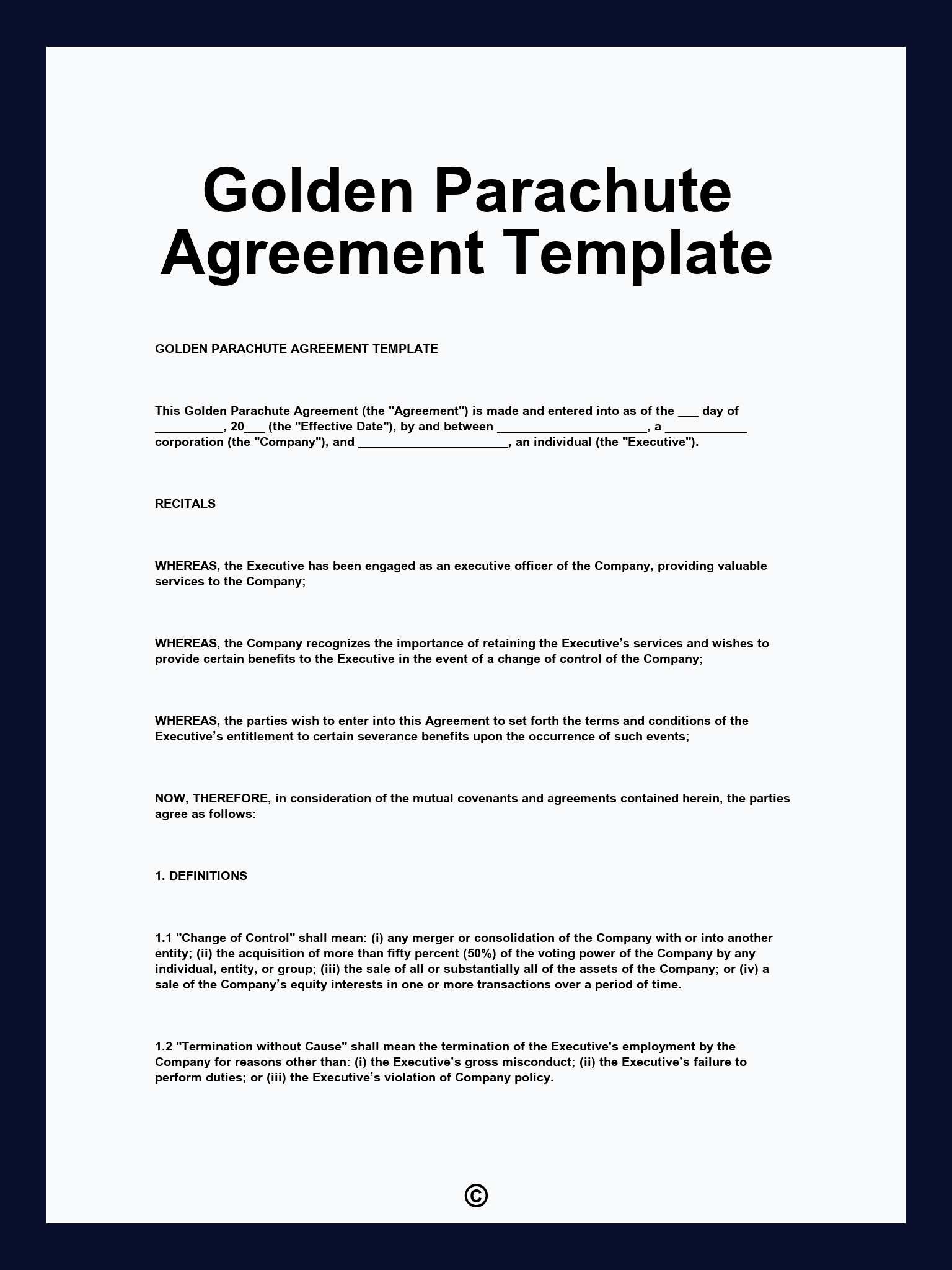 Golden Parachute Agreement Template