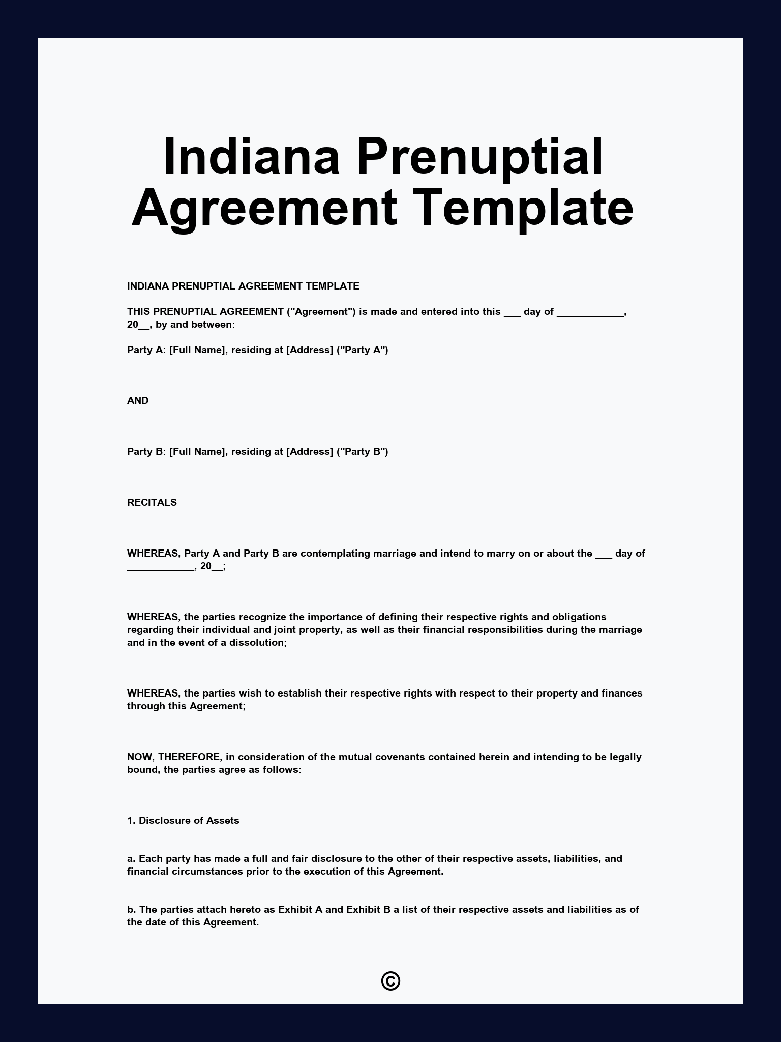 Indiana Prenuptial Agreement Template