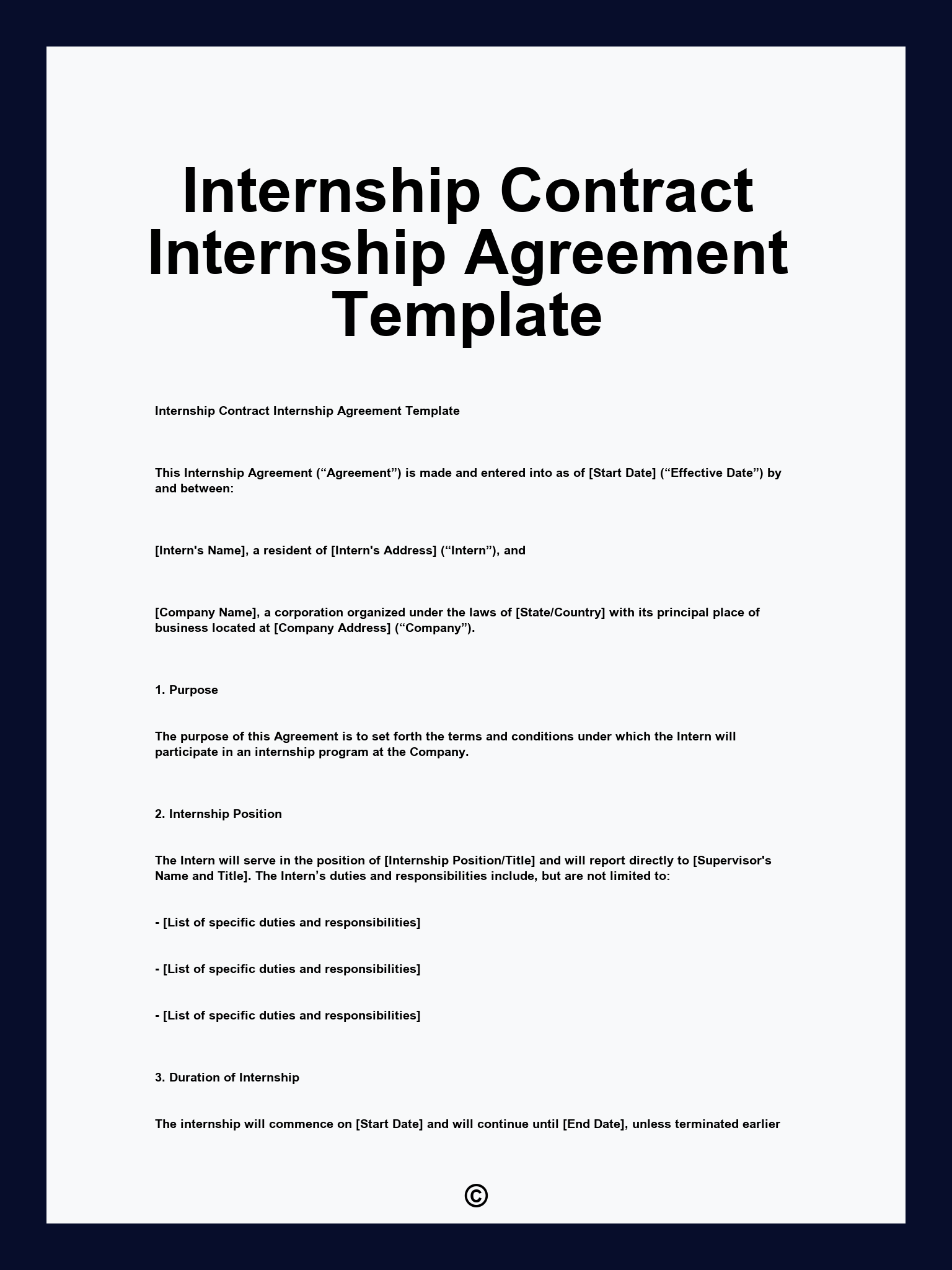 Internship Contract Internship Agreement Template