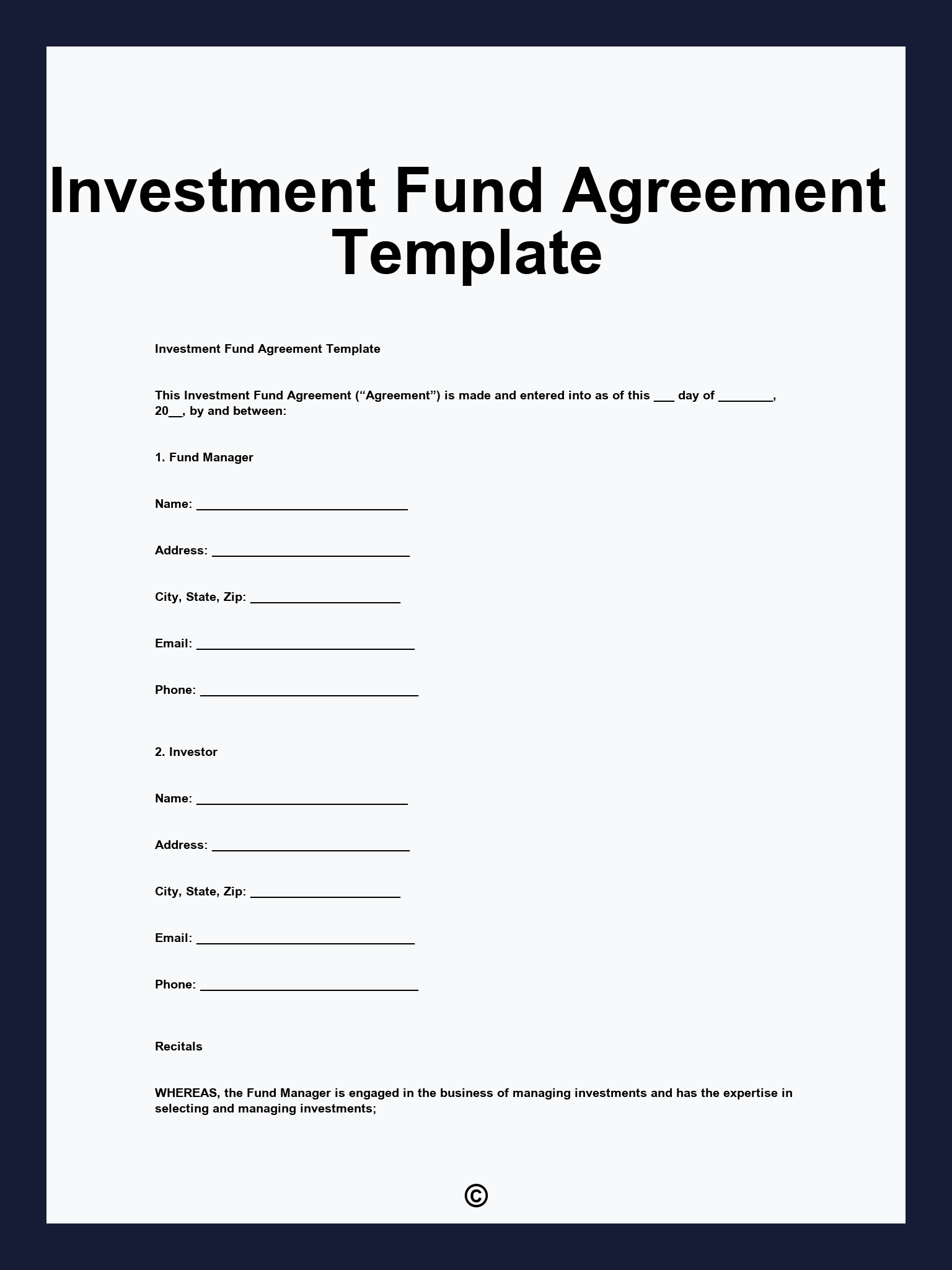 Investment Fund Agreement Template