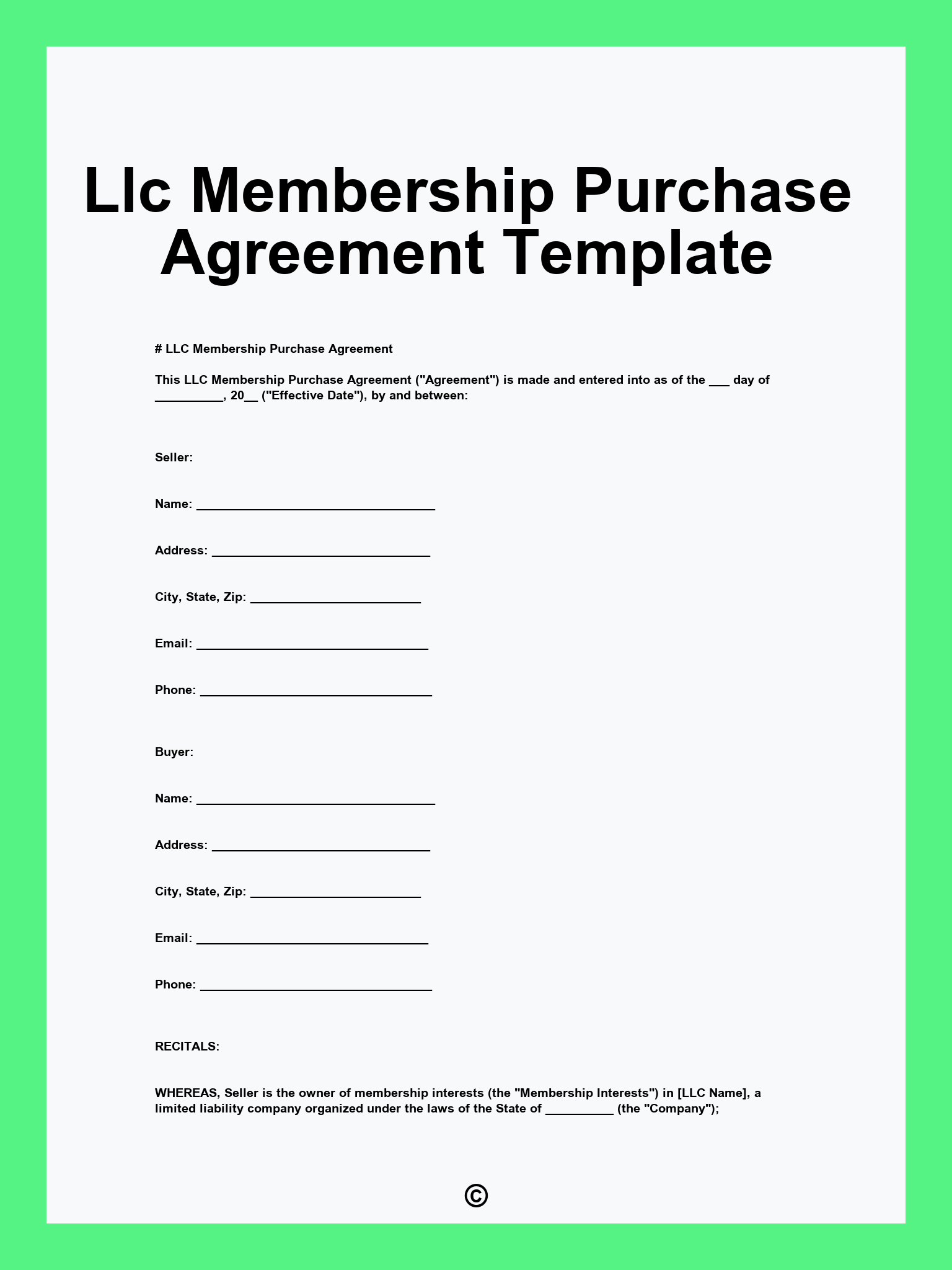 Llc Membership Purchase Agreement Template
