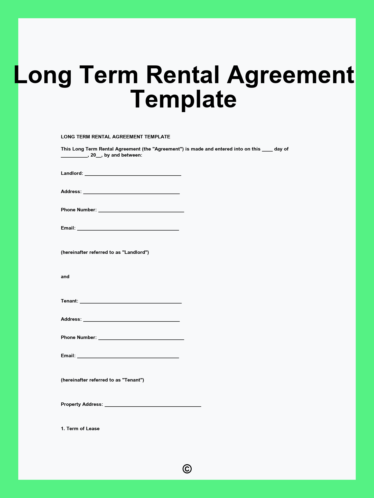 Long Term Rental Agreement Template