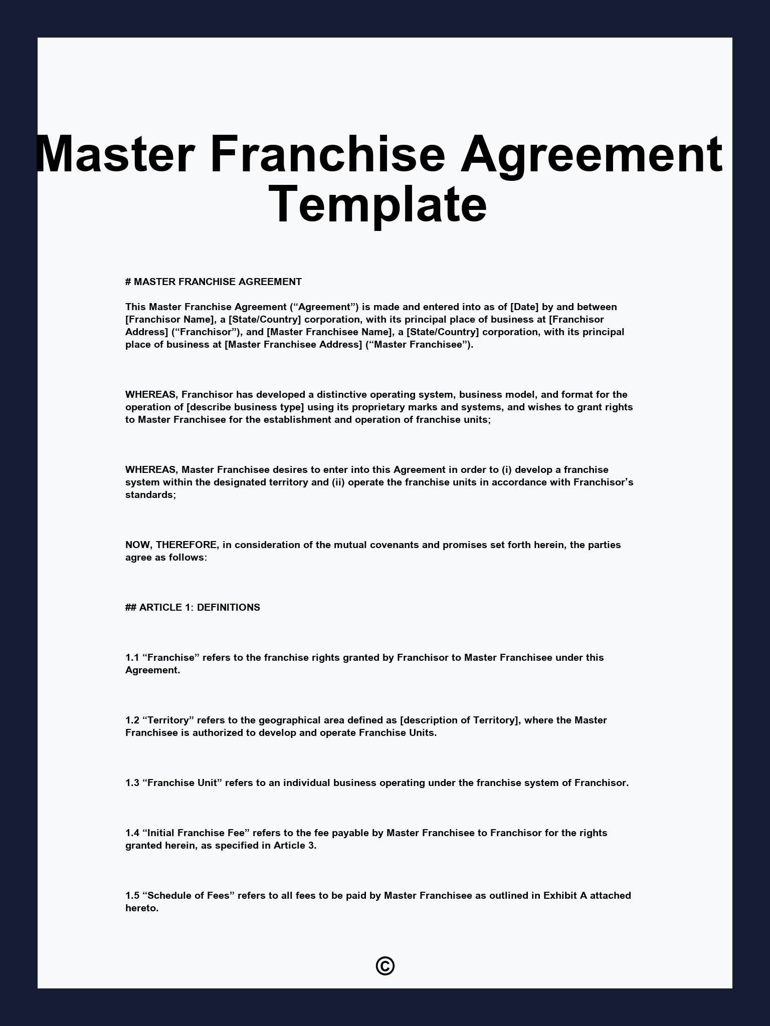 Master Franchise Agreement Template