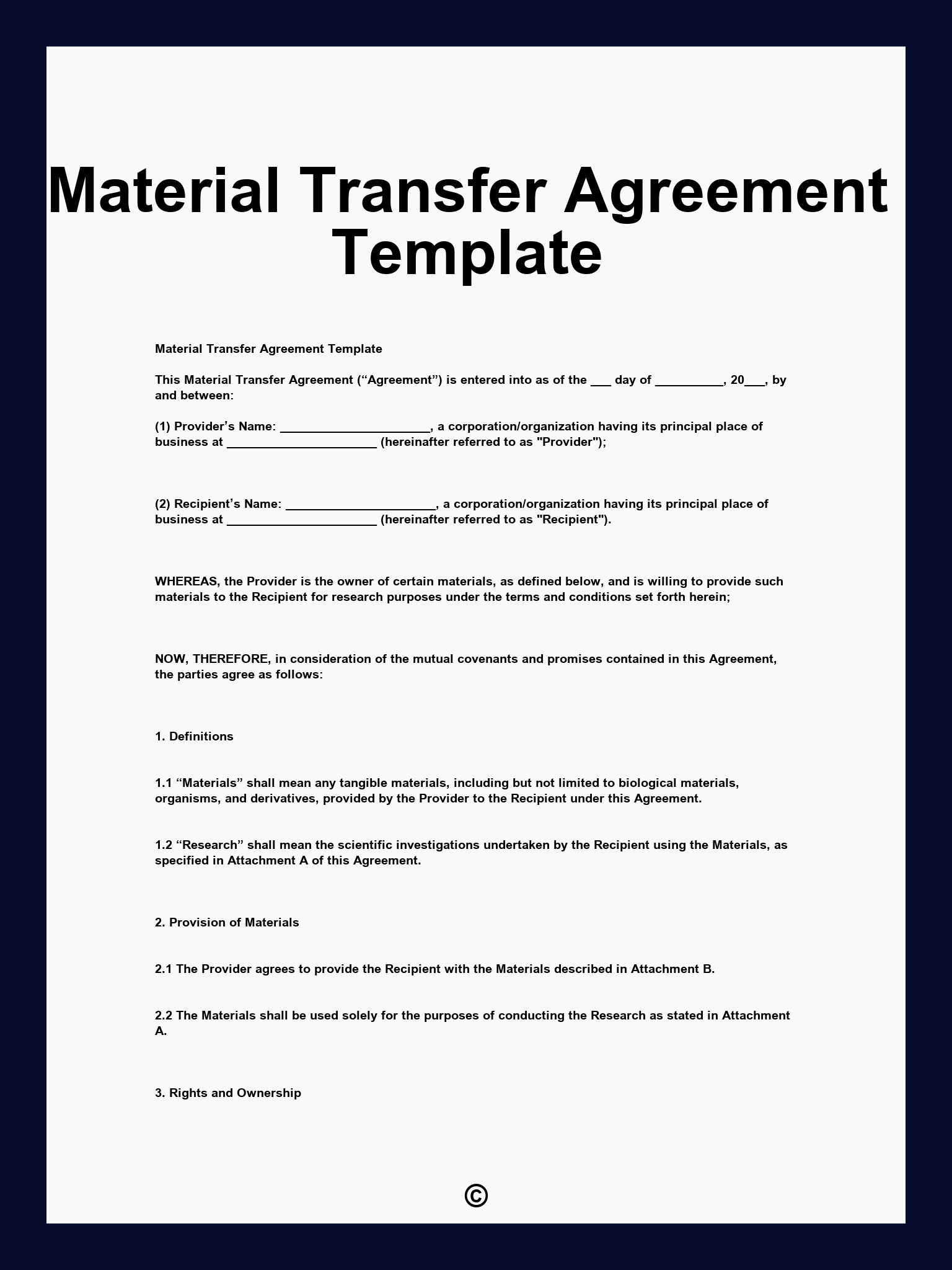 Material Transfer Agreement Template