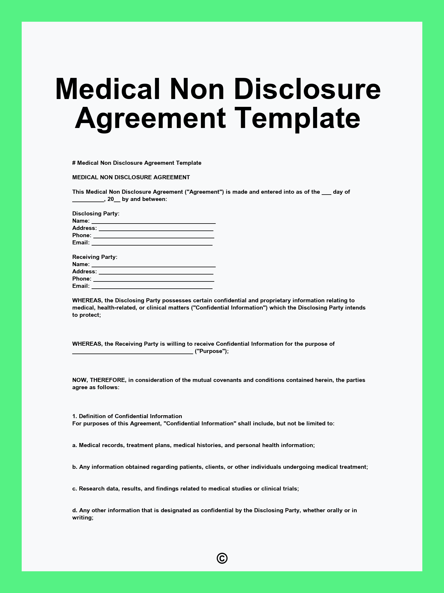 Medical Non Disclosure Agreement Template