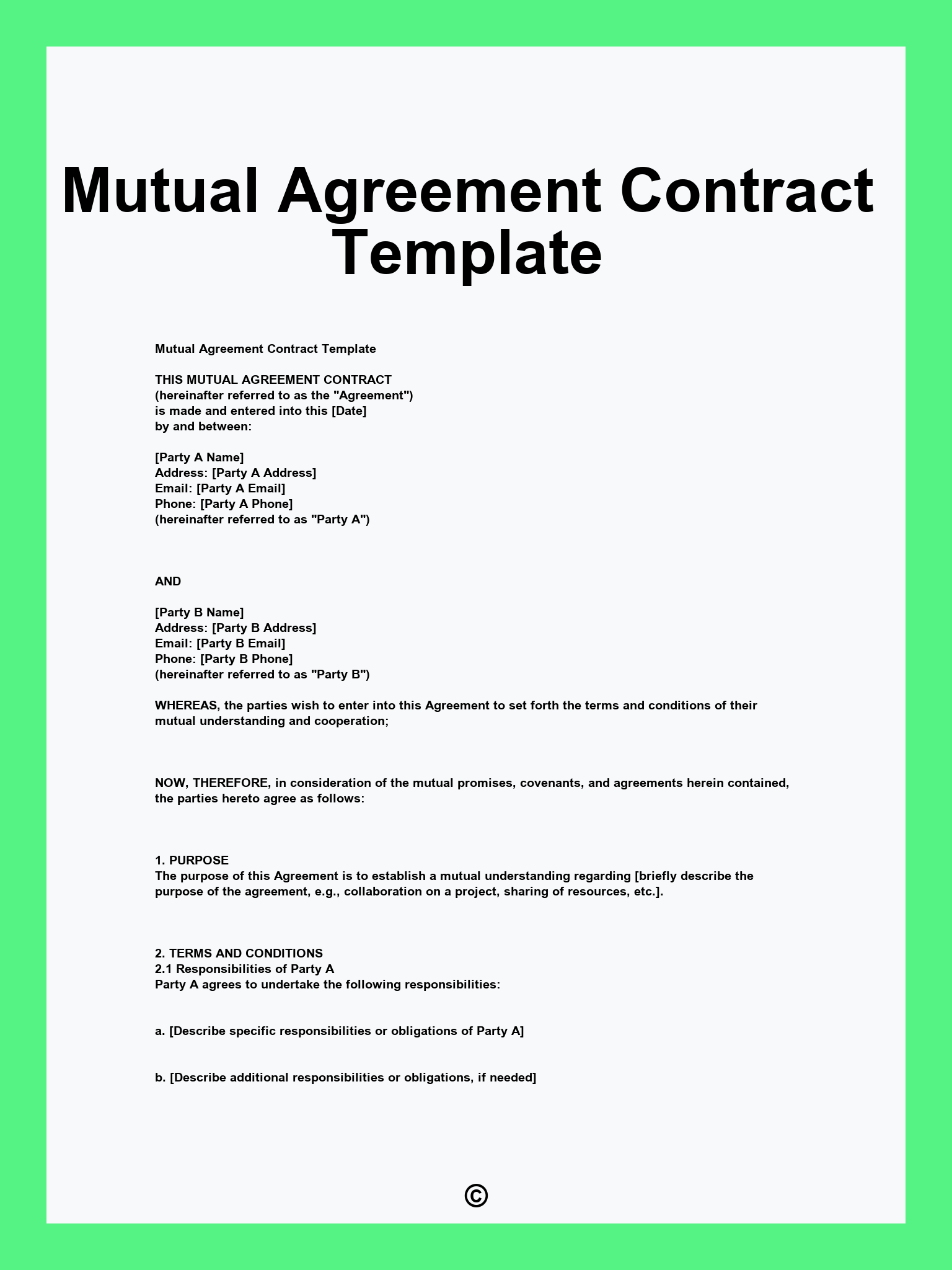 Mutual Agreement Contract Template Mutual Agreement Contract Template