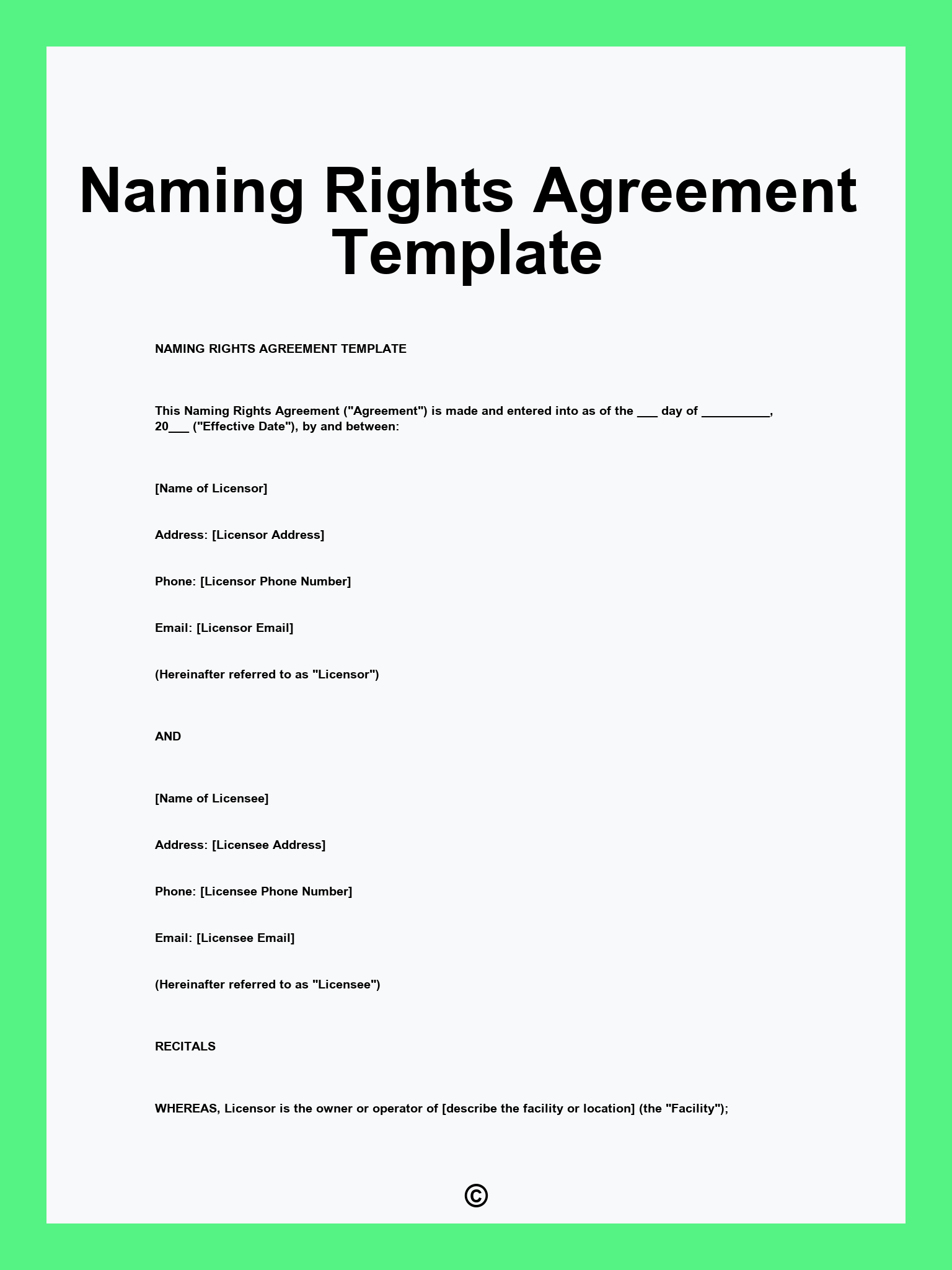 Naming Rights Agreement Template