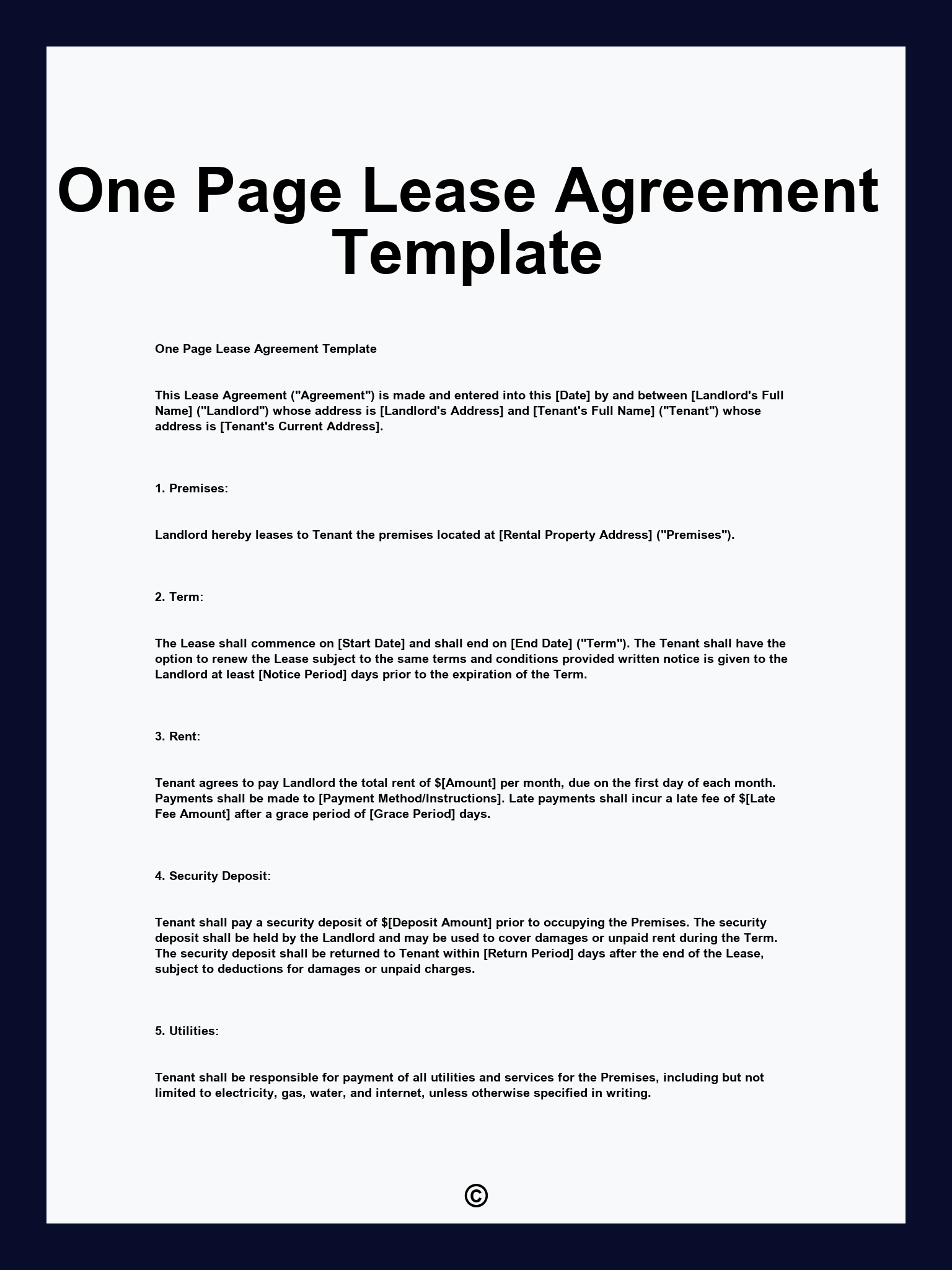 One Page Lease Agreement Template