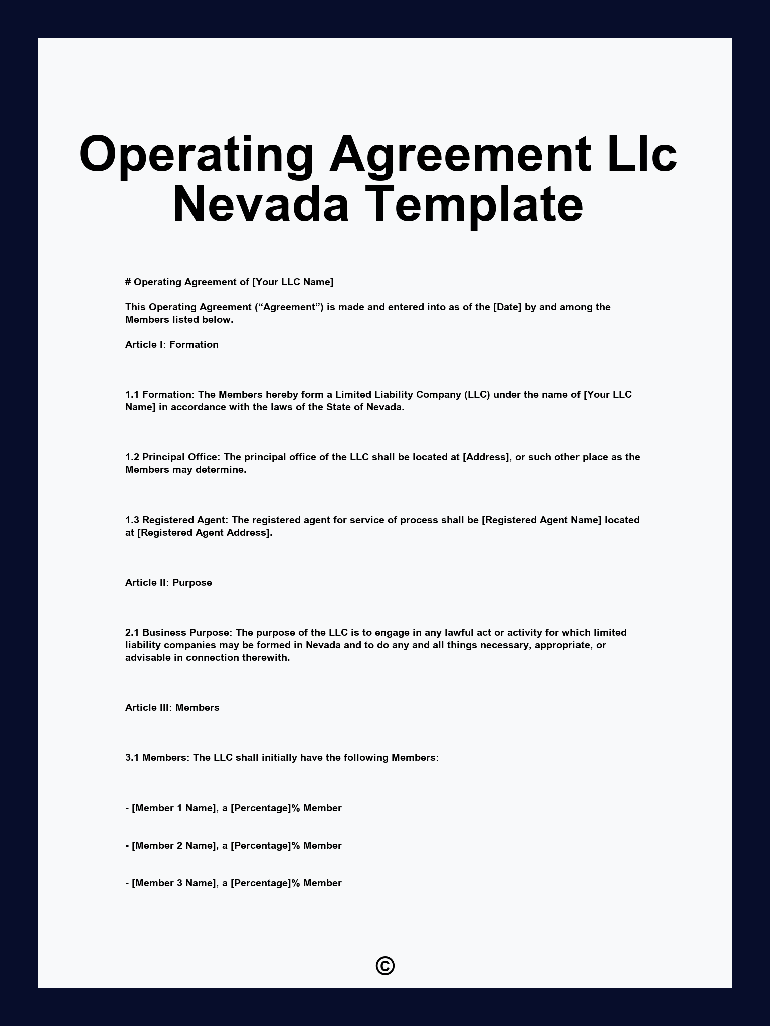 Operating Agreement Llc Nevada Template
