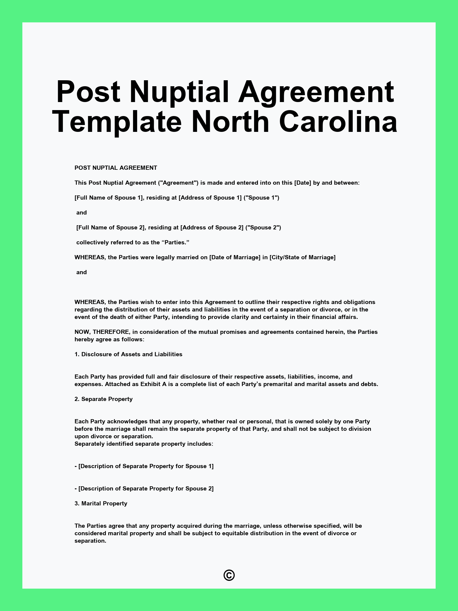 Post Nuptial Agreement Template North Carolina