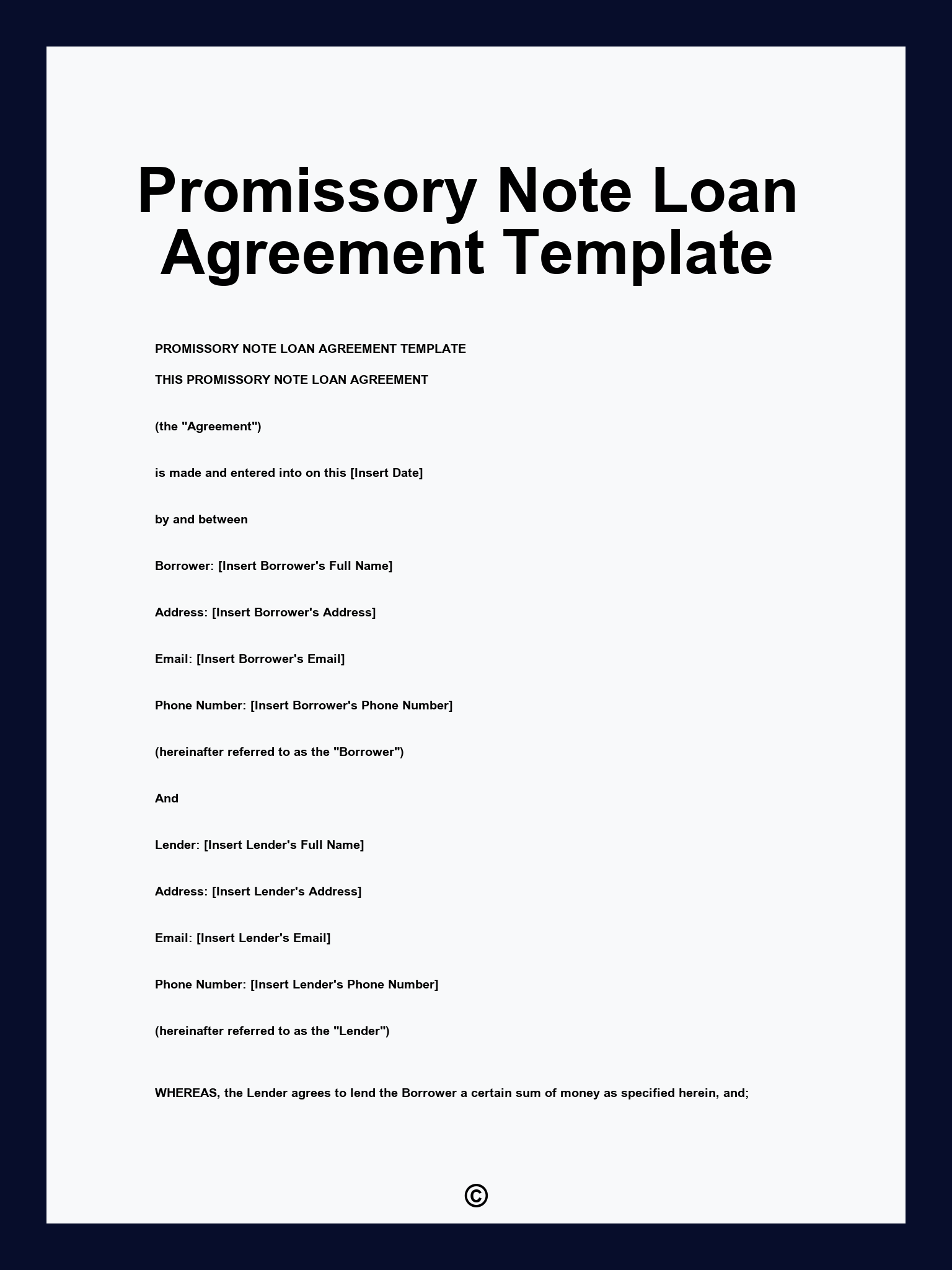 Promissory Note Loan Agreement Template