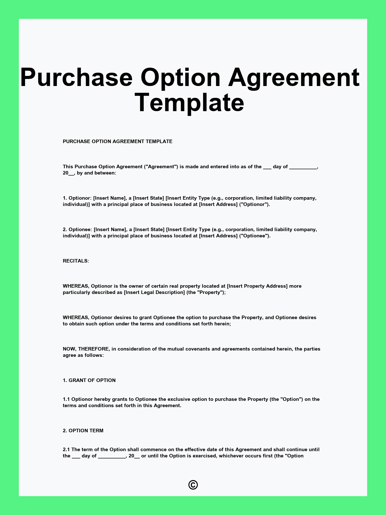 Purchase Option Agreement Template