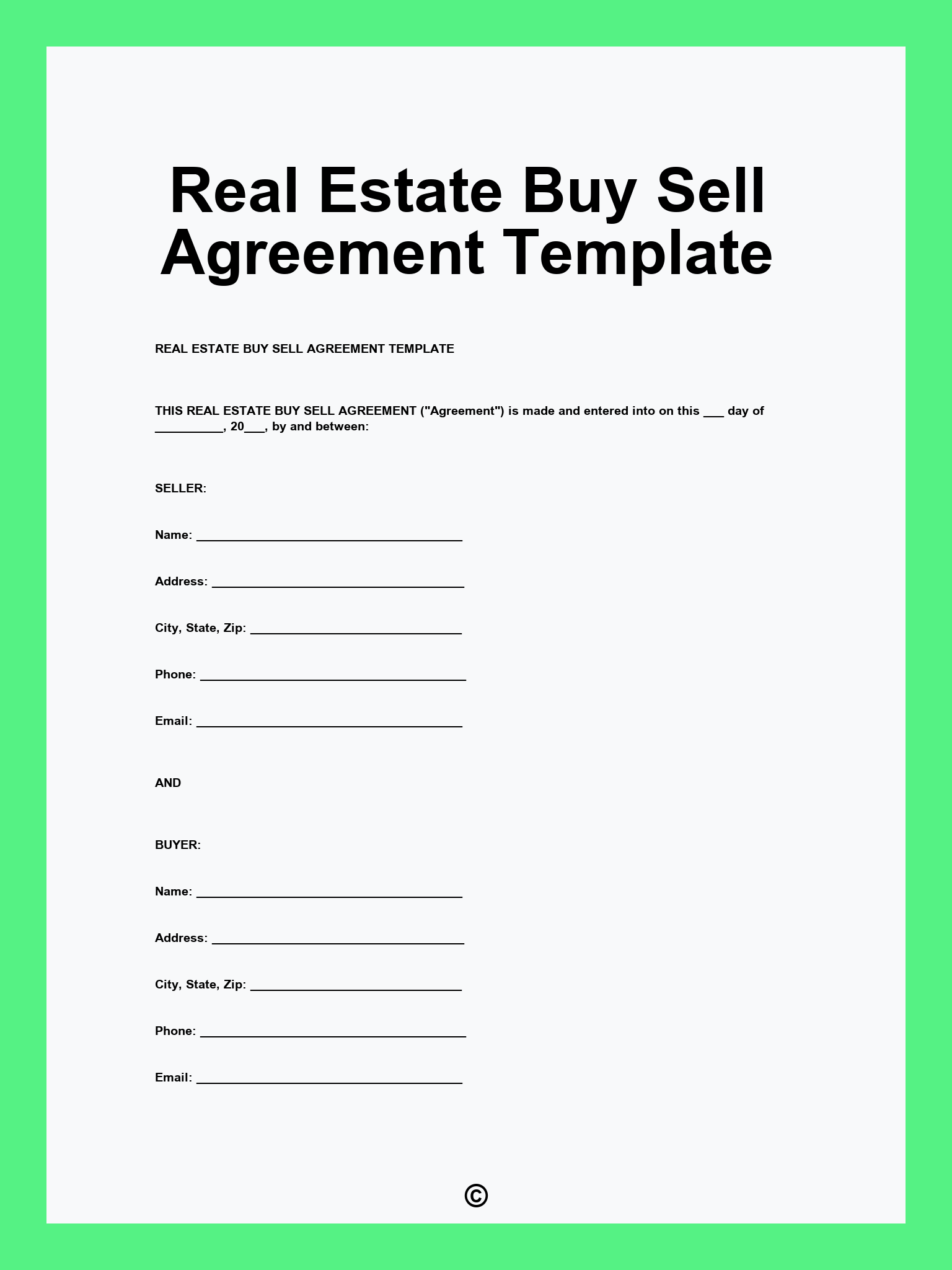 Real Estate Buy Sell Agreement Template