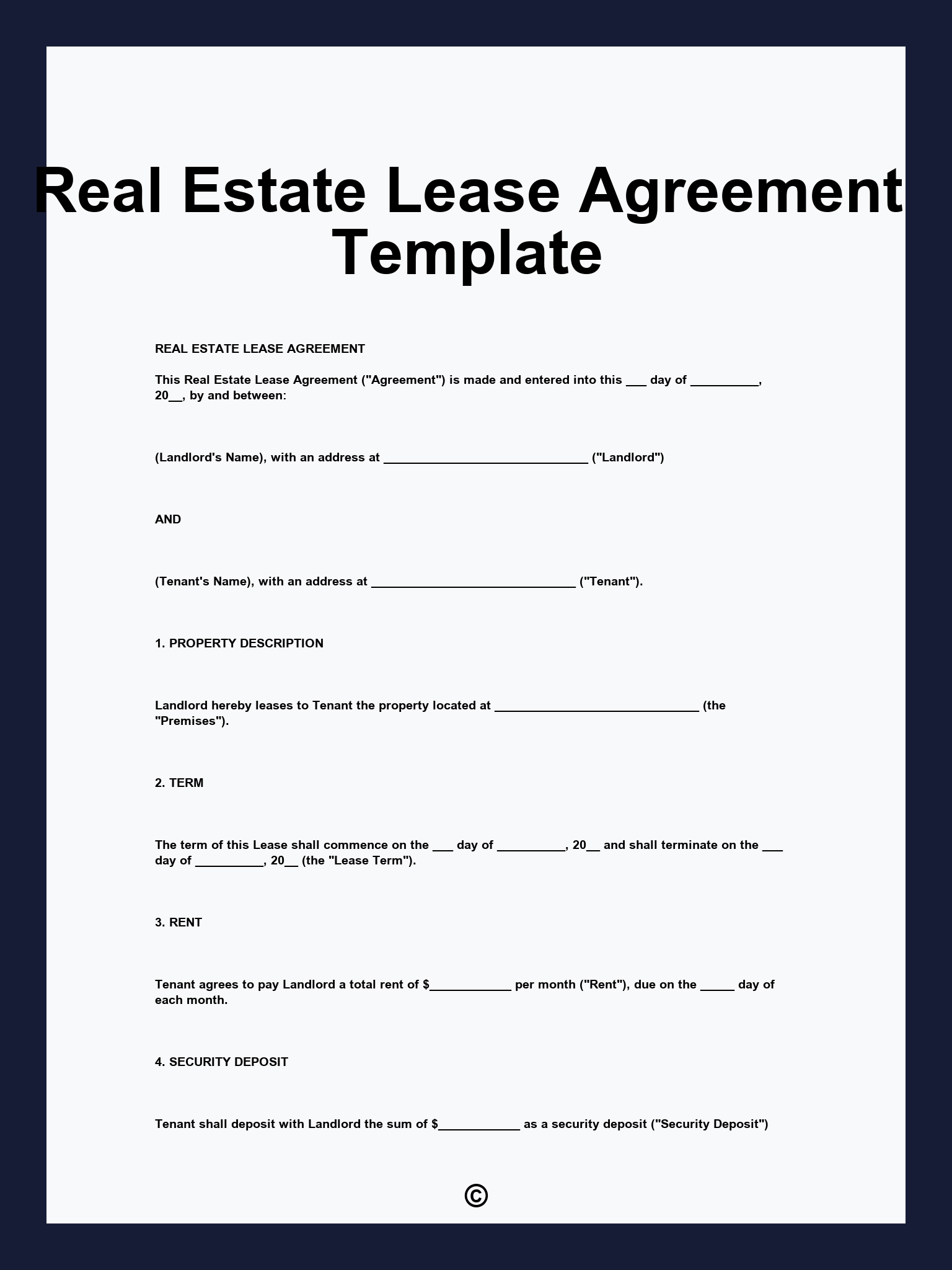 Real Estate Lease Agreement Template