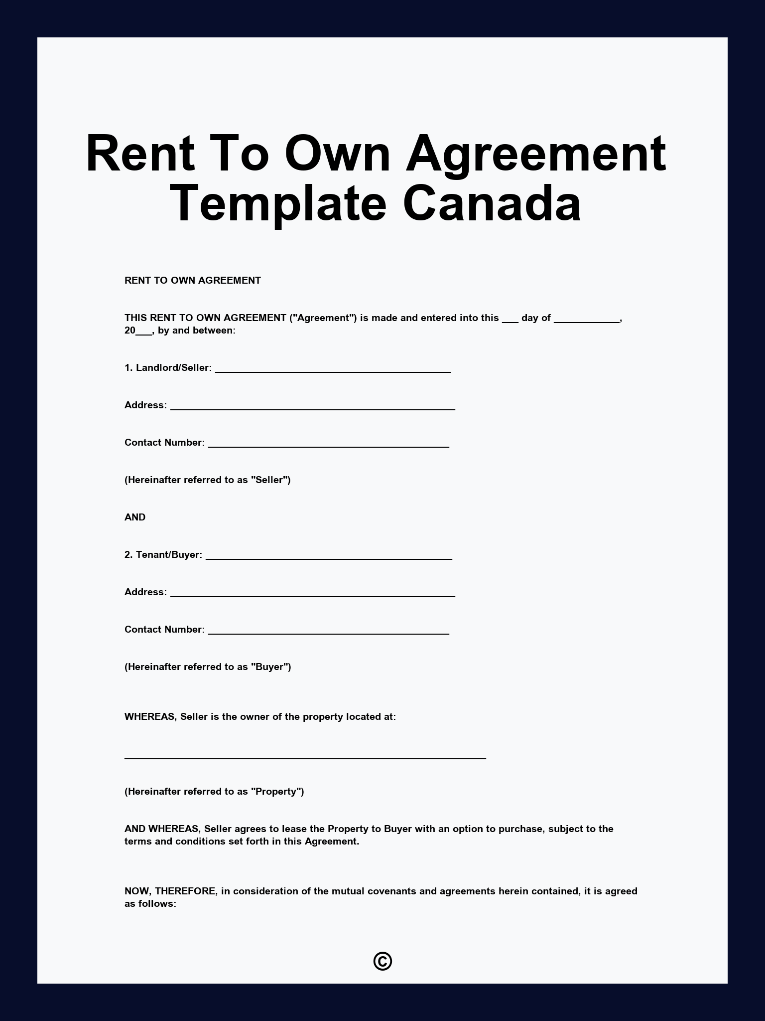 Rent To Own Agreement Template Canada