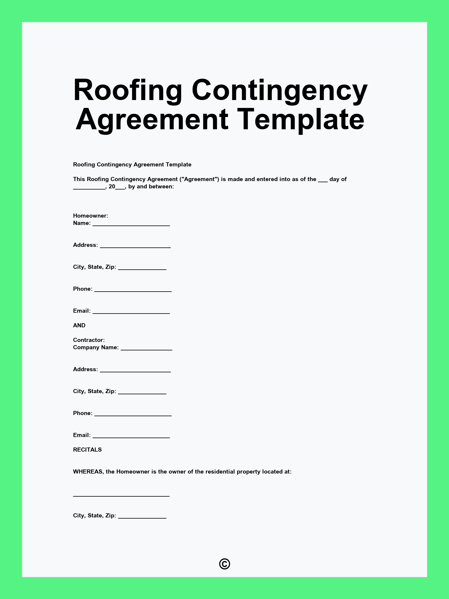 Roofing Contingency Agreement Template