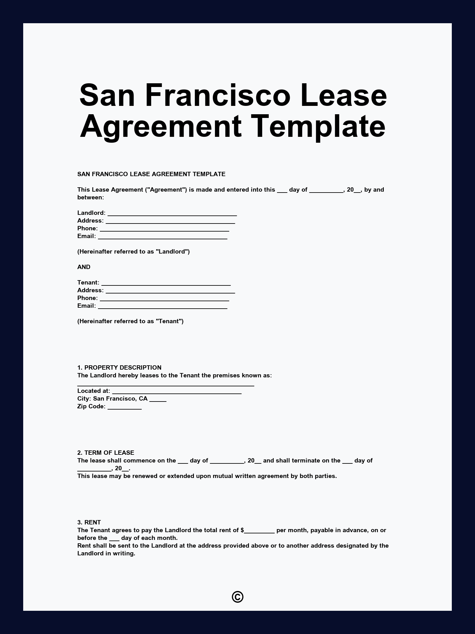 San Francisco Lease Agreement Template