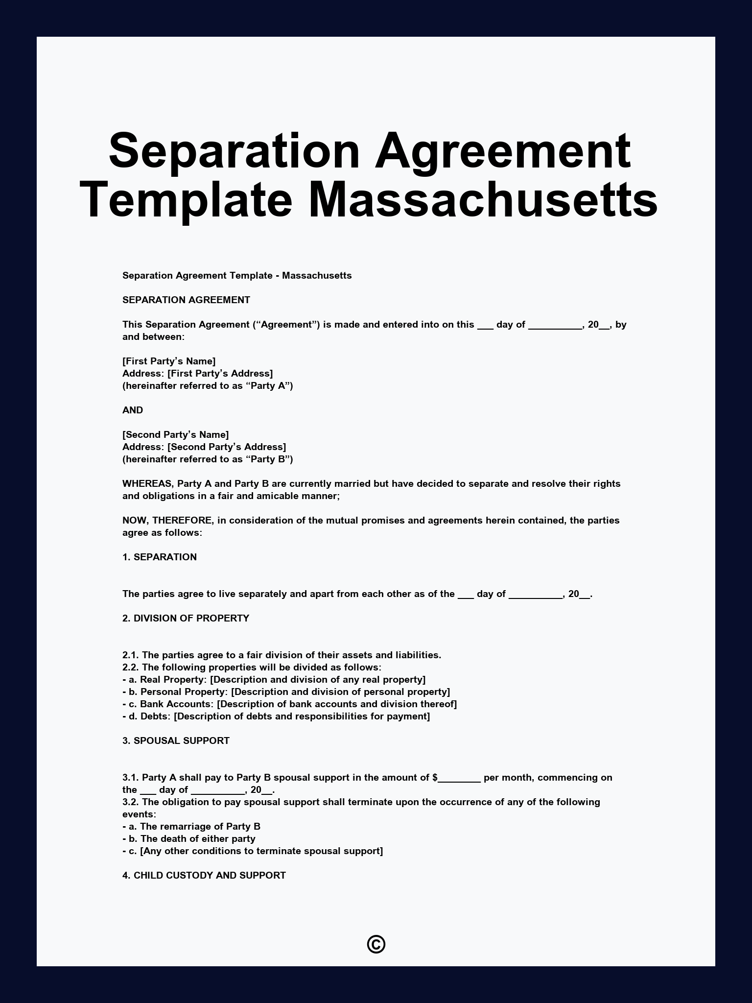 Separation Agreement Template Massachusetts