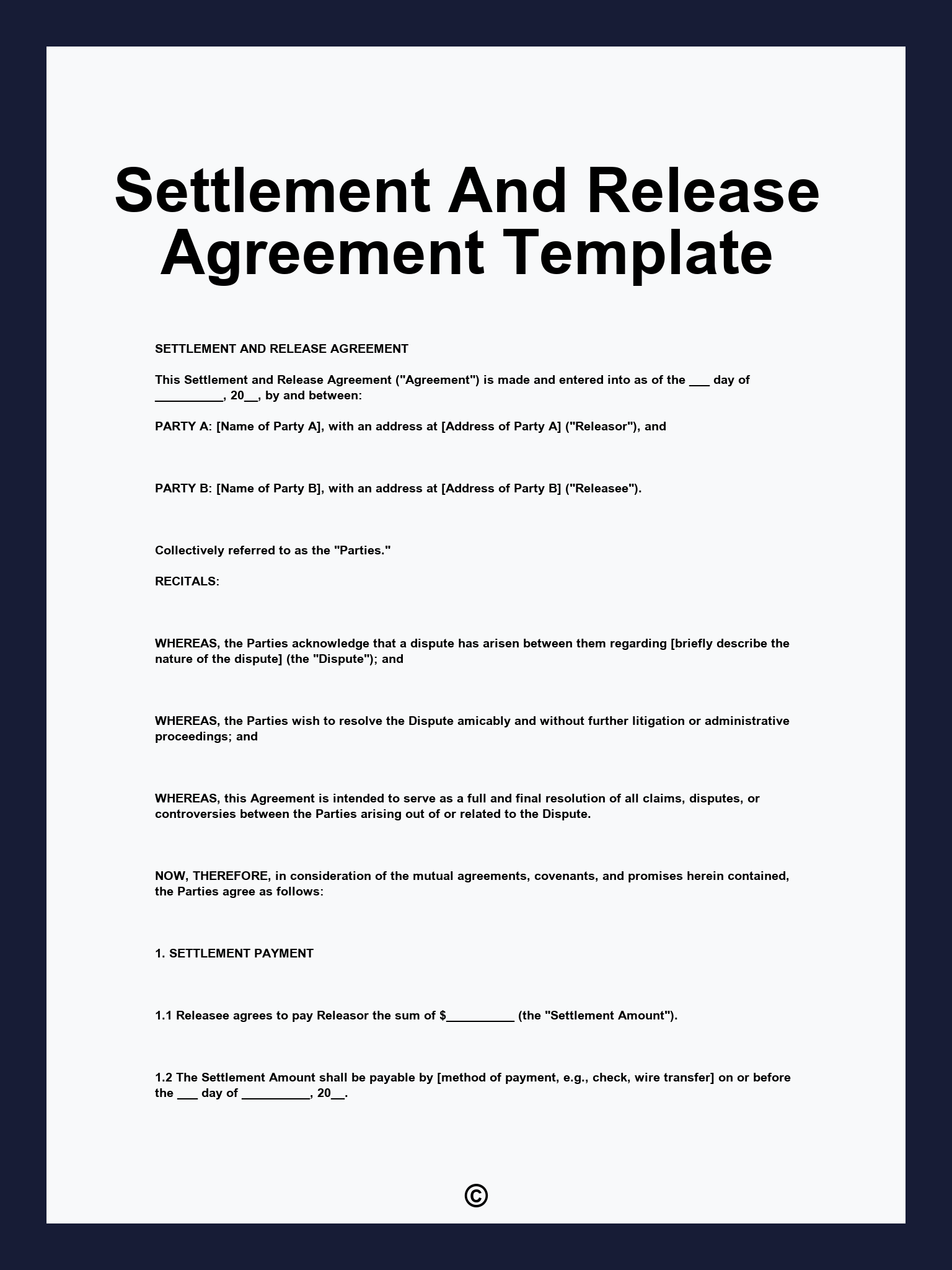 Settlement And Release Agreement Template