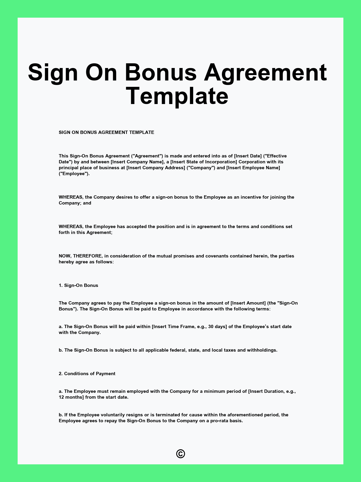 Sign On Bonus Agreement Template