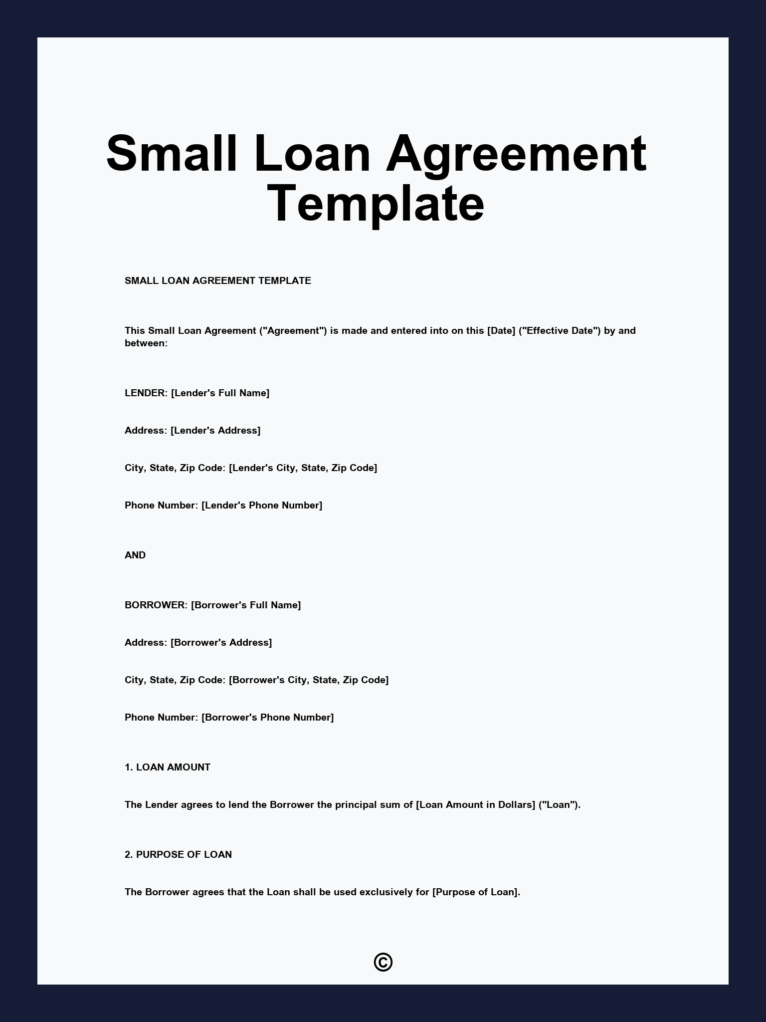 Small Loan Agreement Template