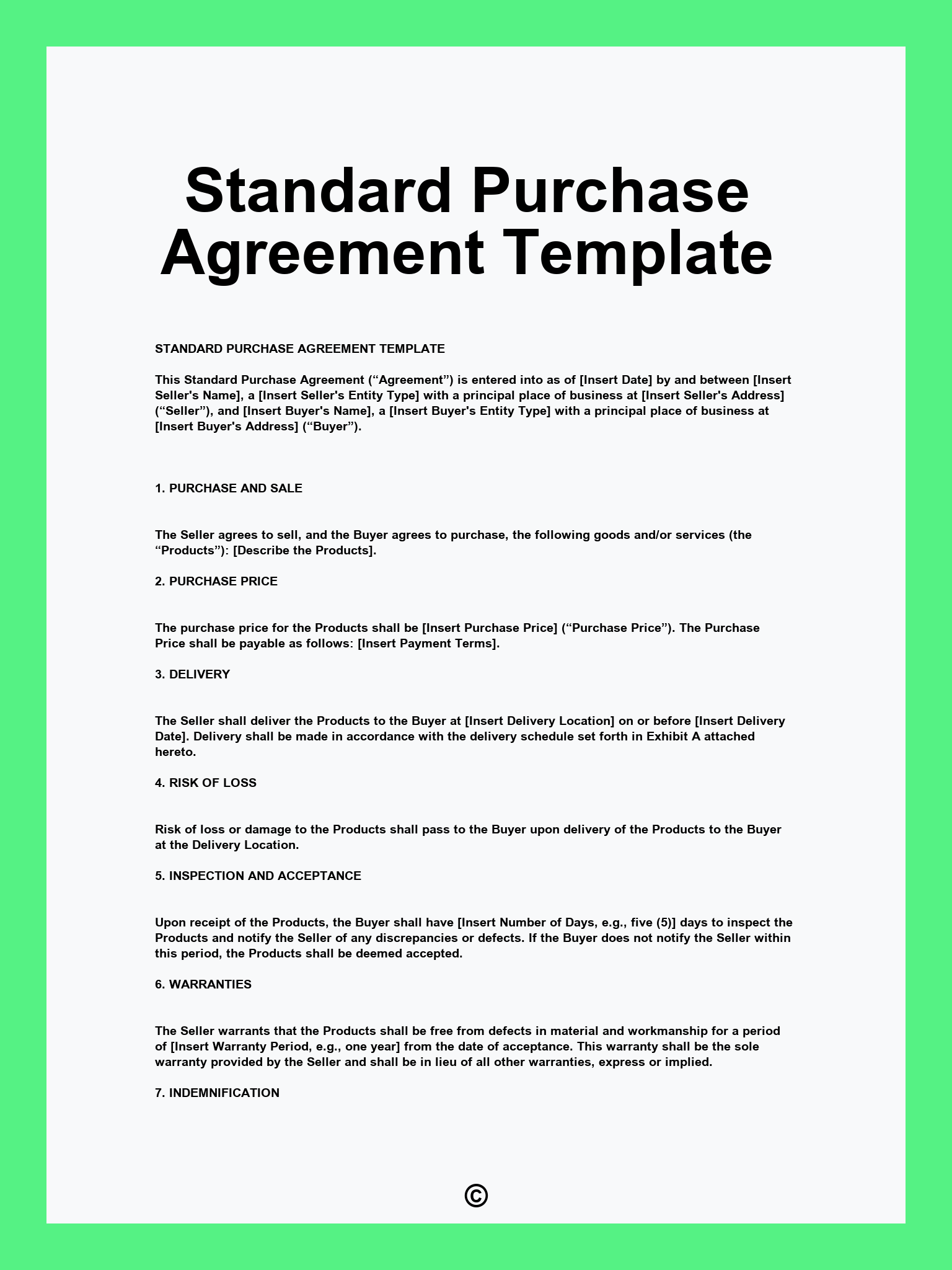 Standard Purchase Agreement Template