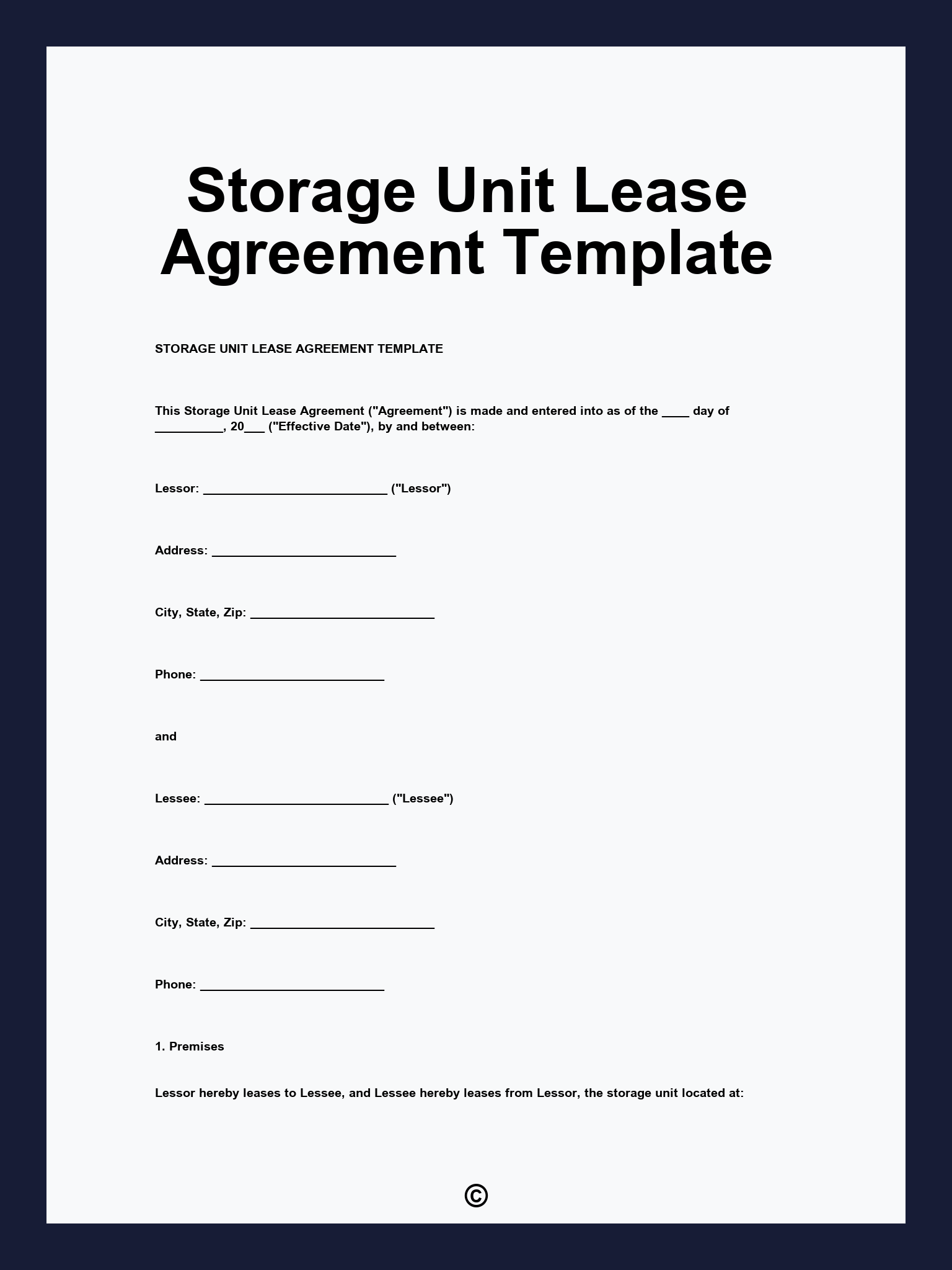 Storage Unit Lease Agreement Template