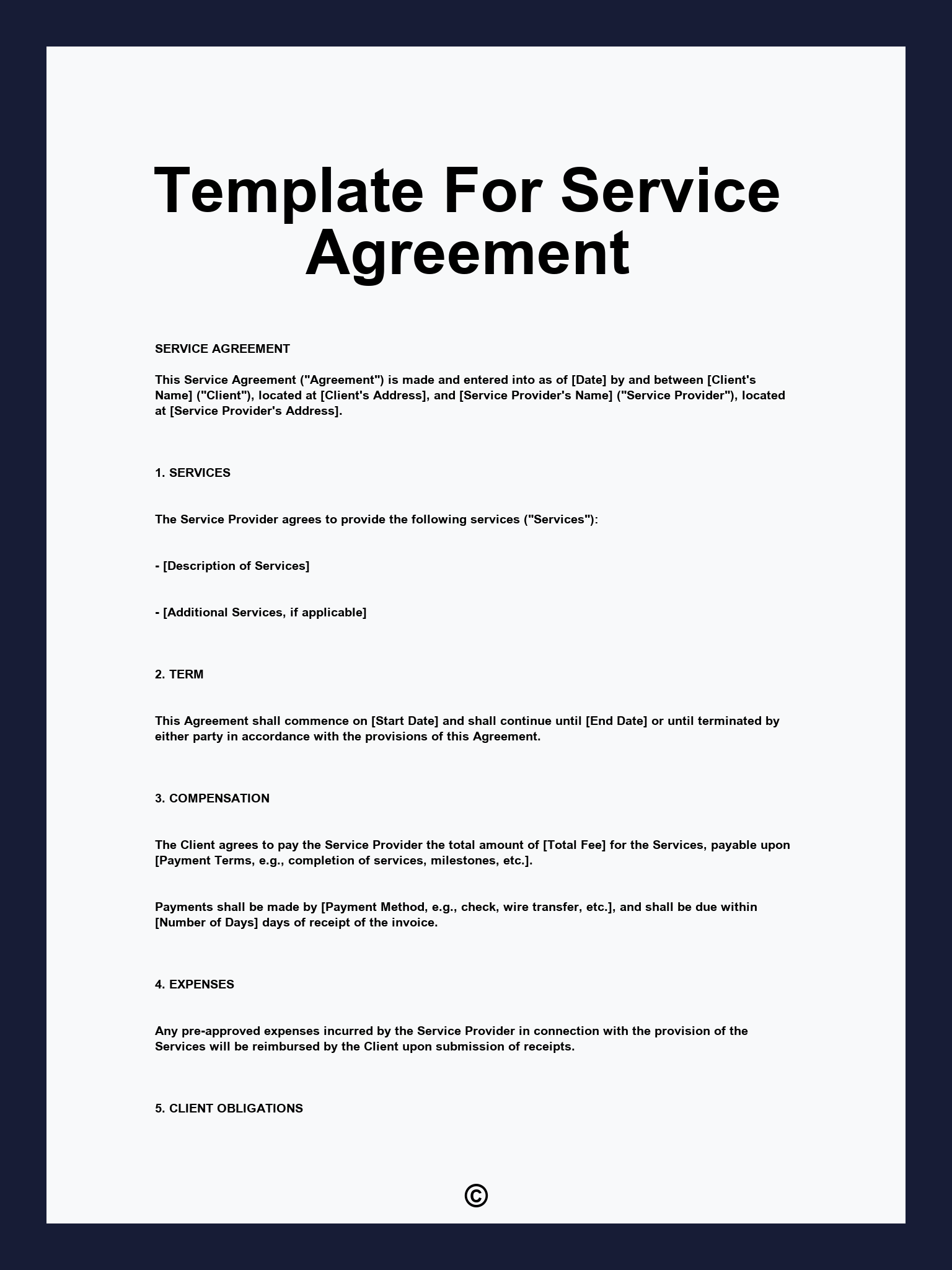 Template For Service Agreement