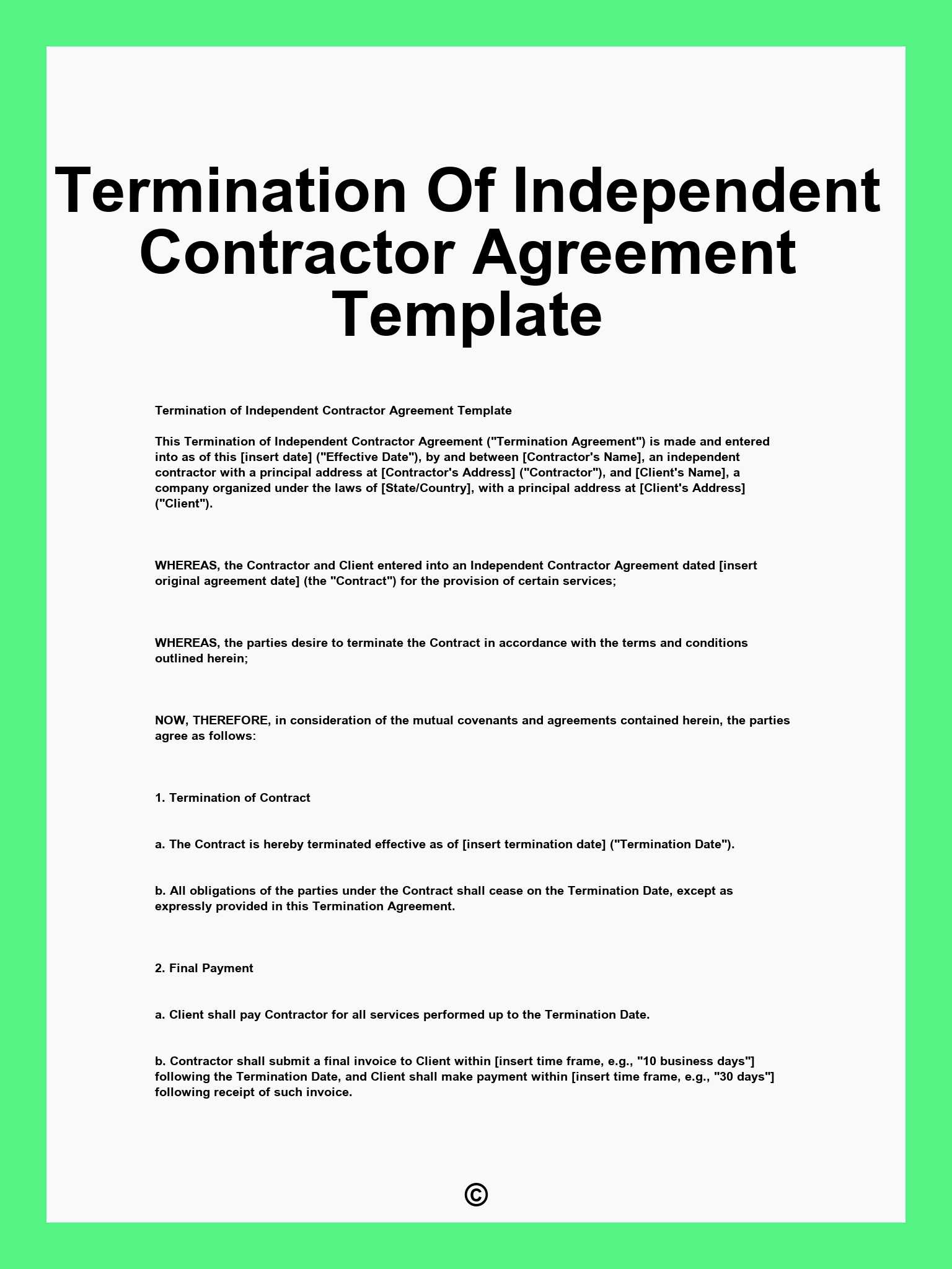 Termination Of Independent Contractor Agreement Template