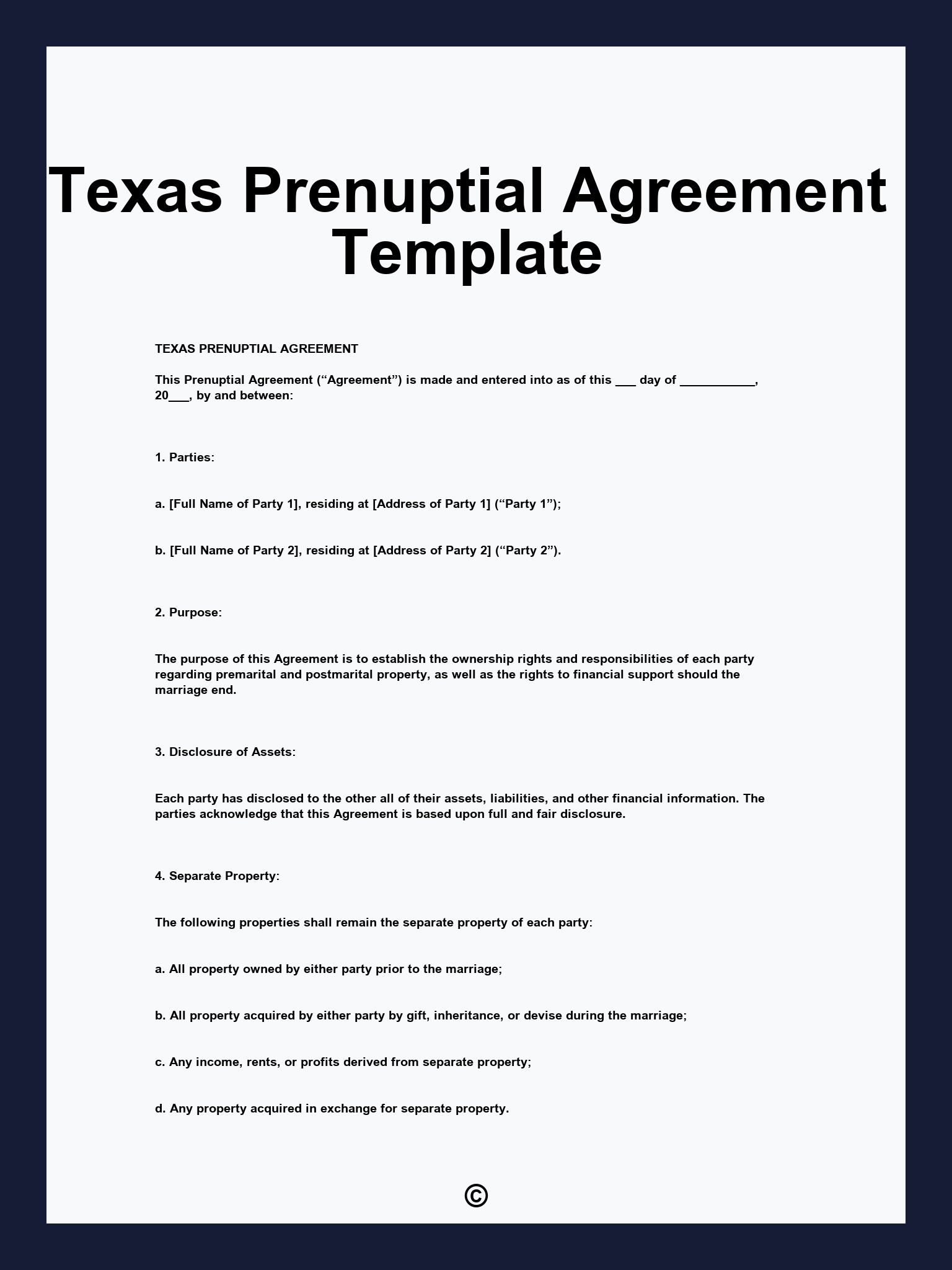 Texas Prenuptial Agreement Template