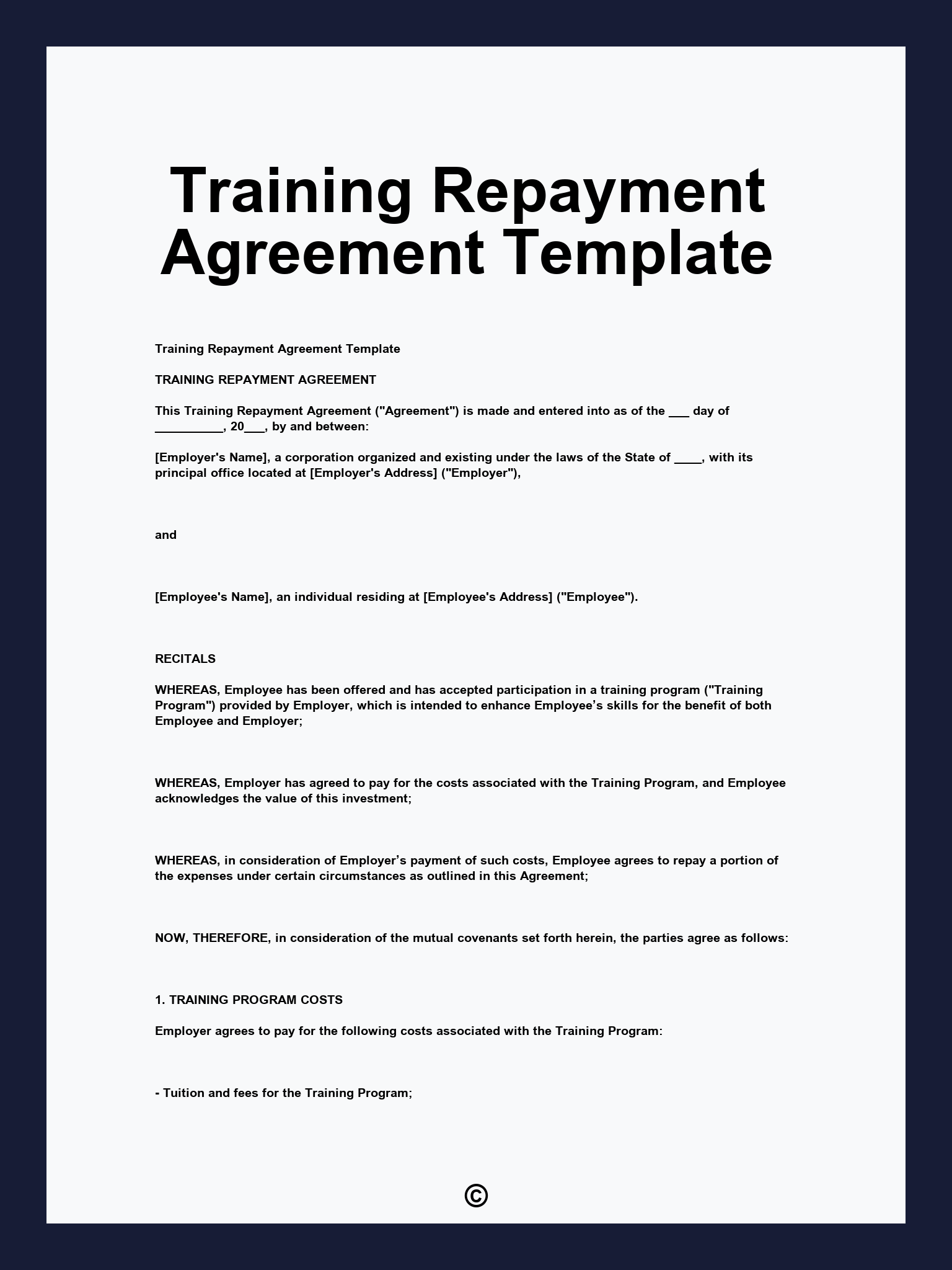 Training Repayment Agreement Template
