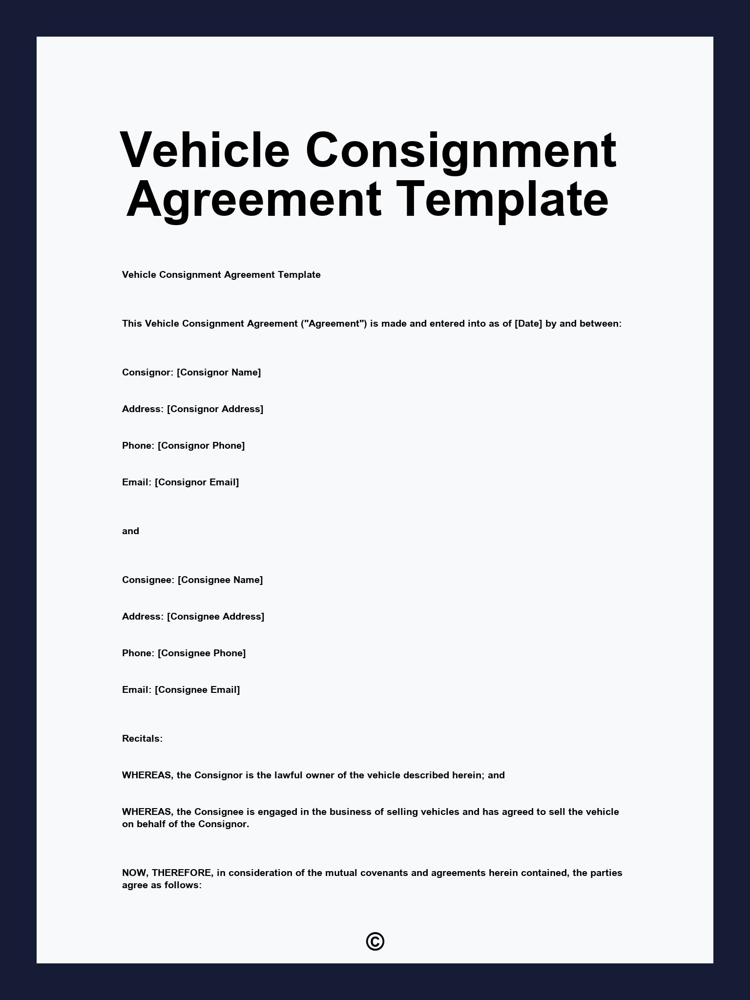 Vehicle Consignment Agreement Template