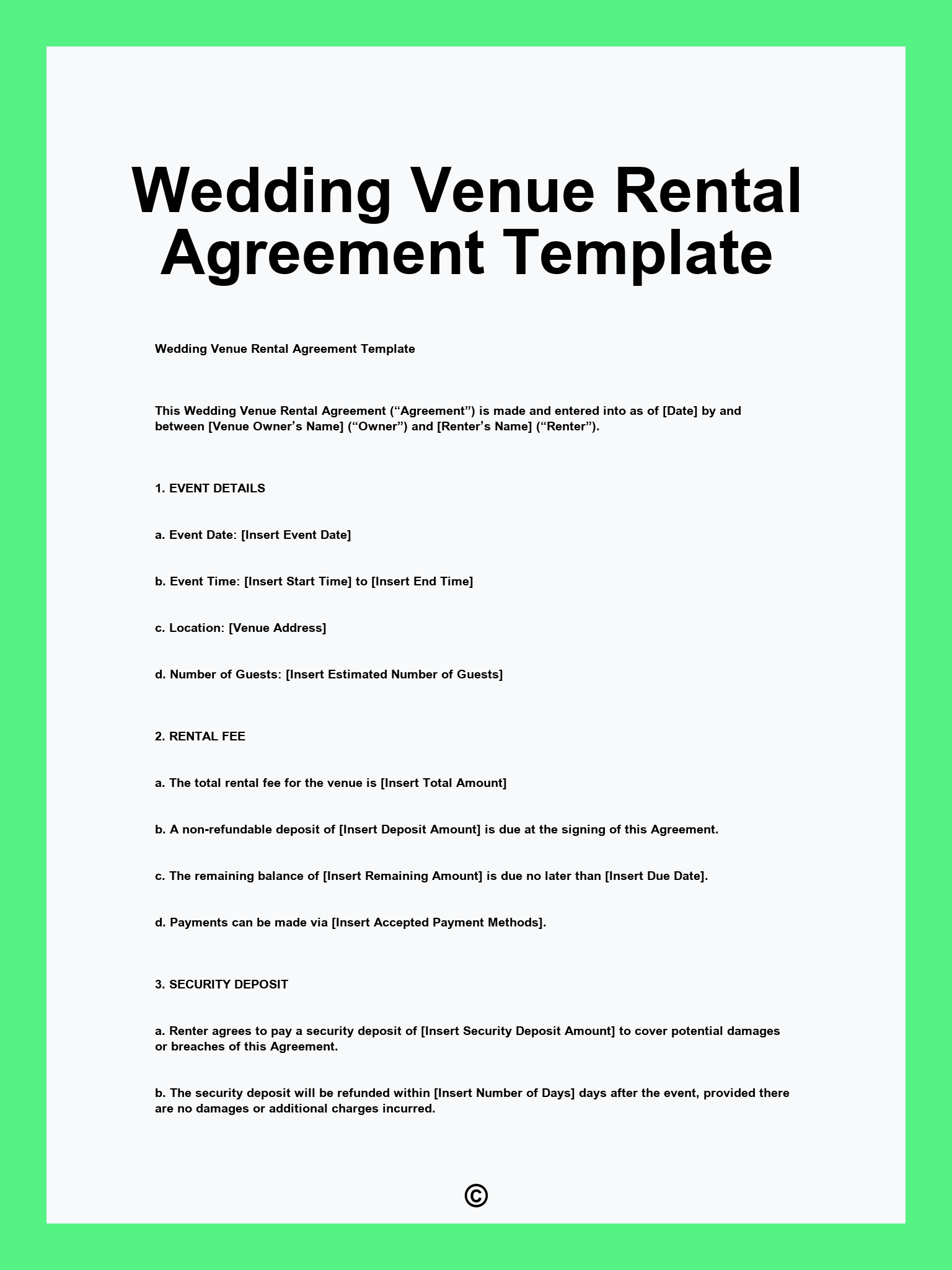 Wedding Venue Rental Agreement Template